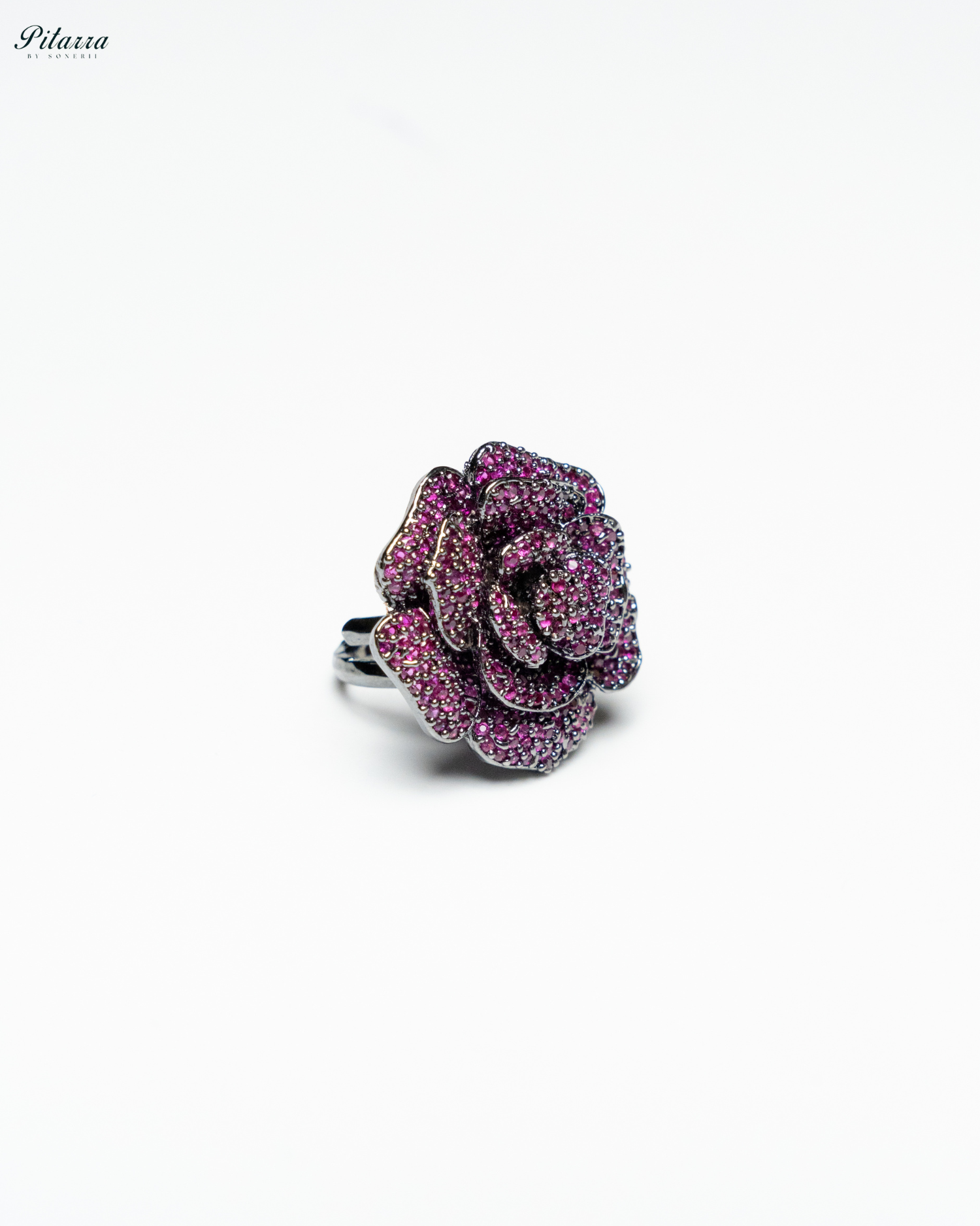  Pink Tone Flower CZ Choker Set with Ring_Ring