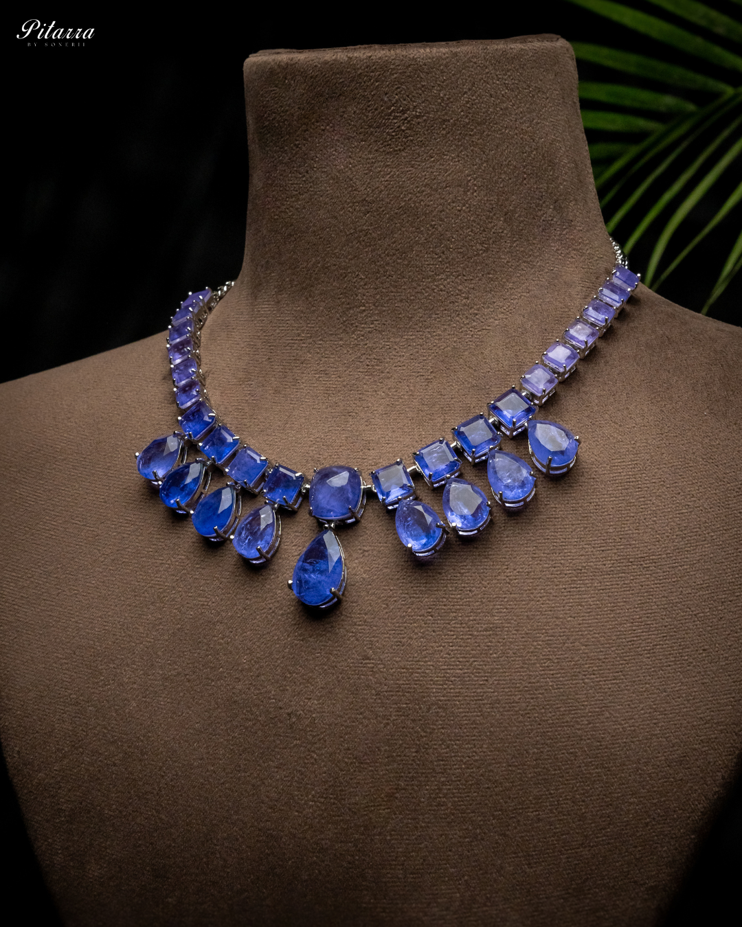 Pitarra Blue Crystal Necklace Set_Side Angle