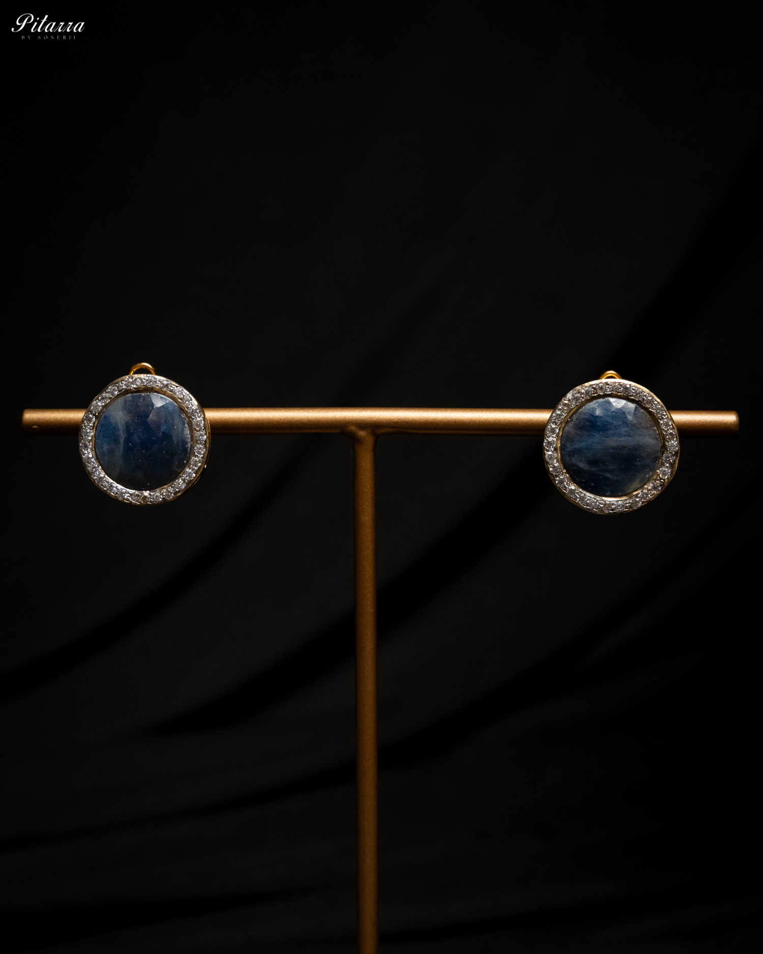 Pitarra Blue Stone Golden Chain Neccklace Set_Earrings