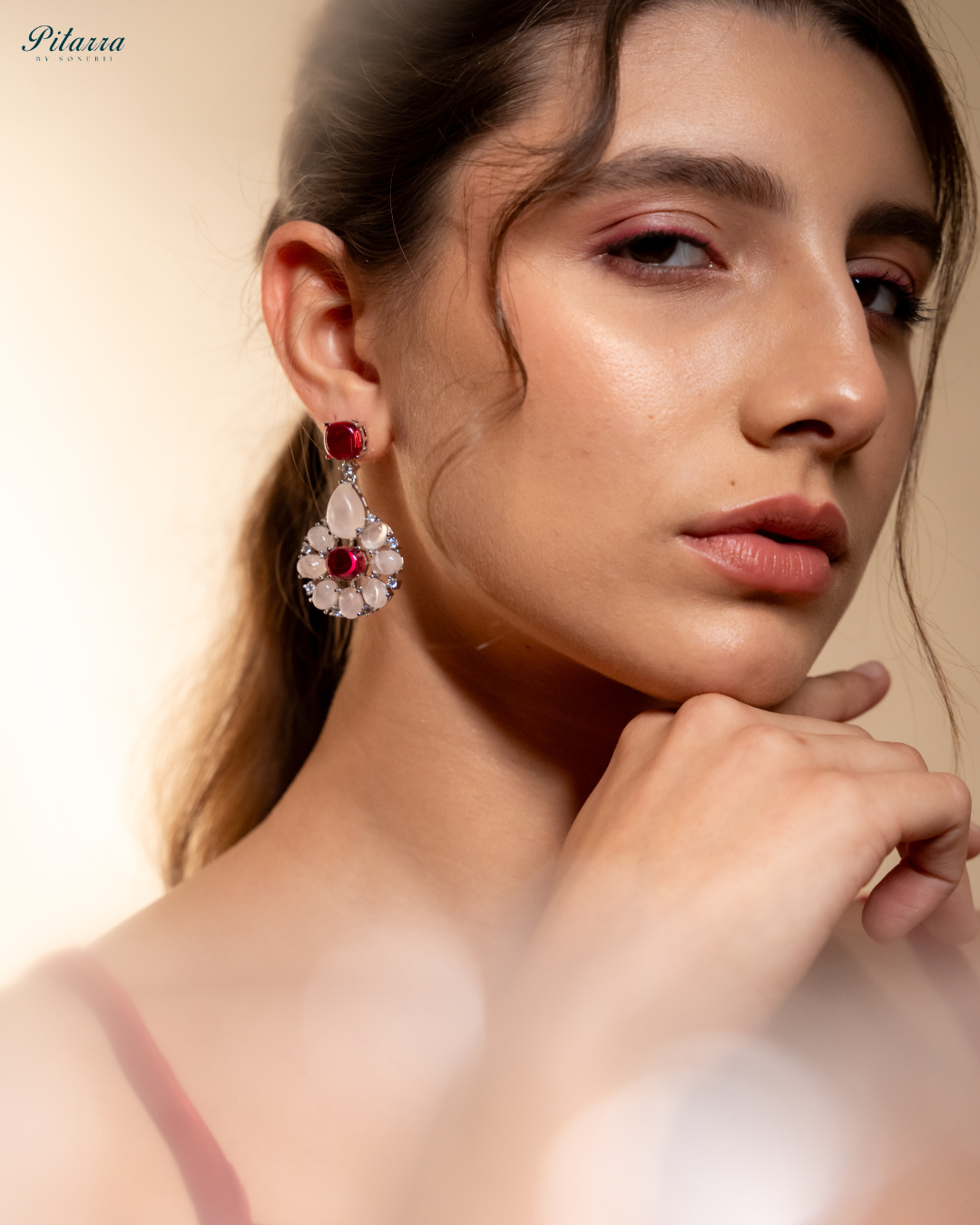 Pitarra Emerald Ruby Red Eaarings_Right Angle