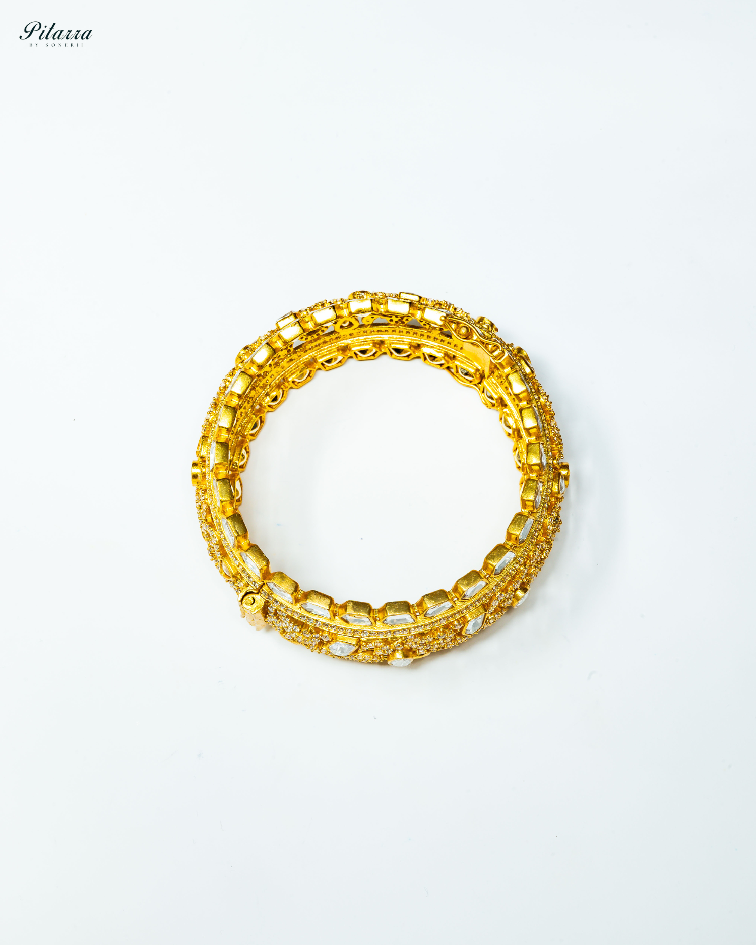Pitarra Gold Finish Moissanite Polki Kada_Side Angle