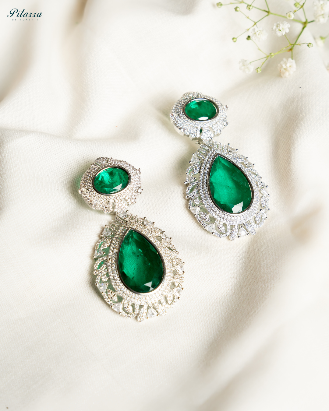 Pitarra Green Doublet Silver earrings_White Background