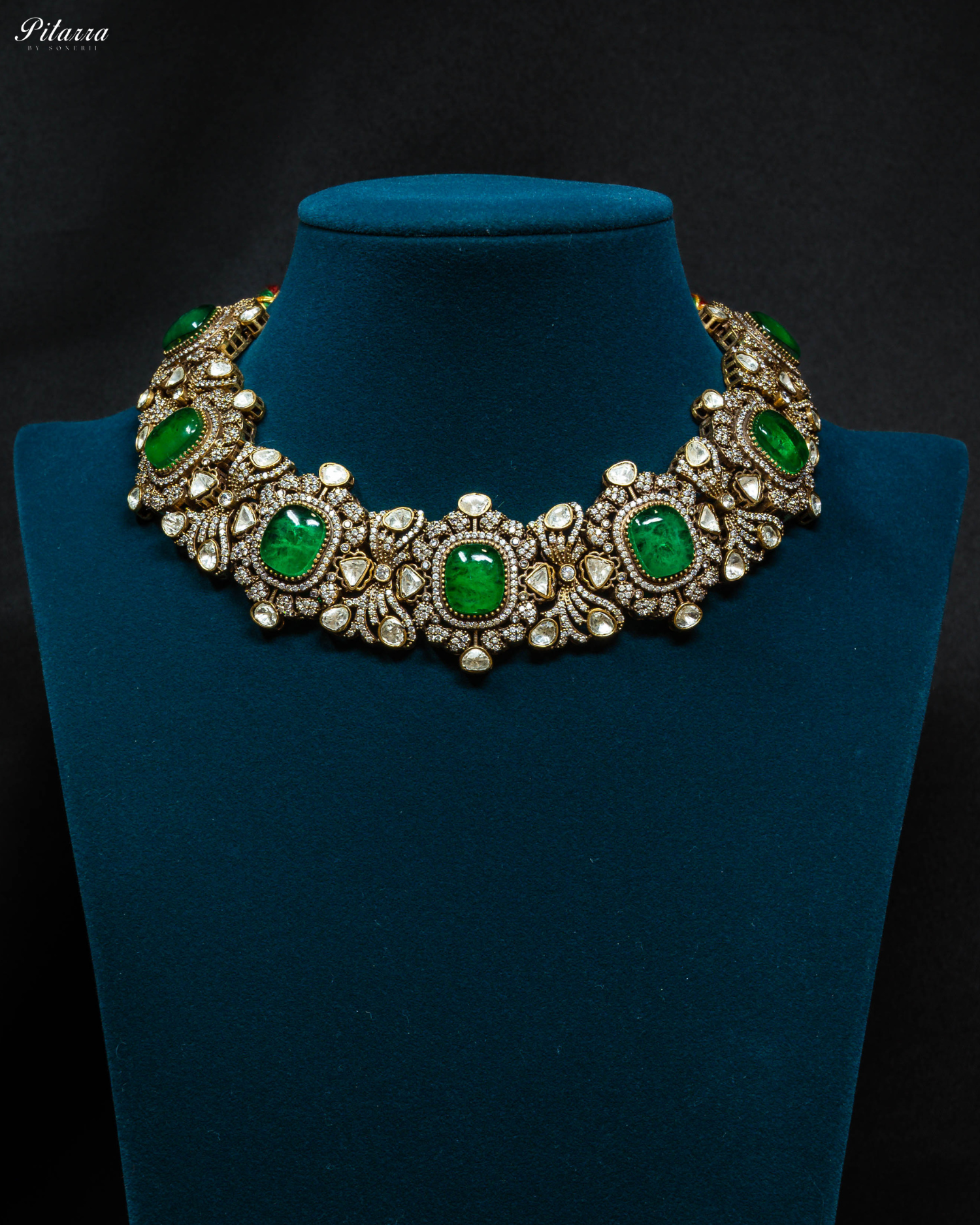 Pitarra Green Traditional Kundan Choker_Front Image