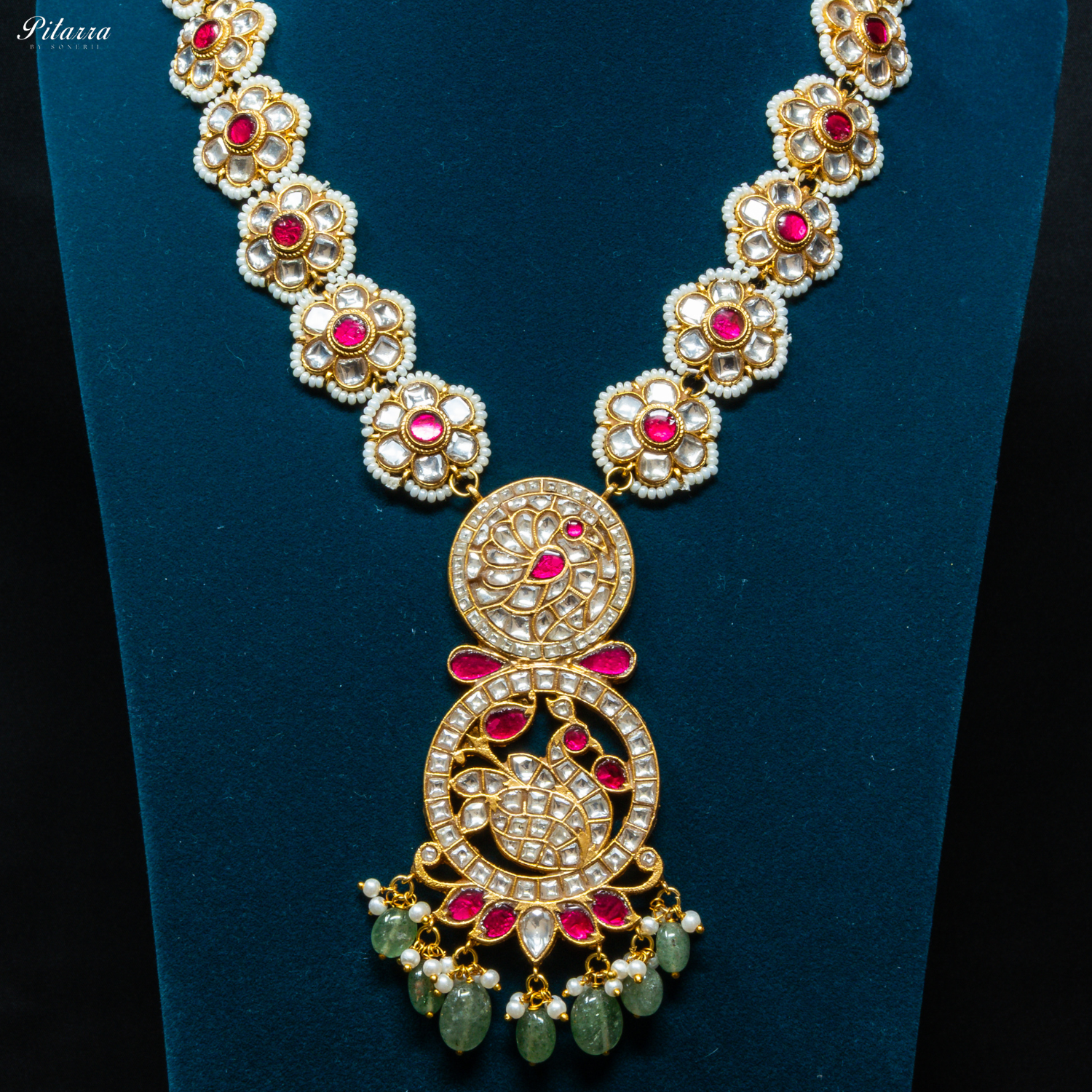 Pitarra Kundan Polki Long Necklace Set_Front Image