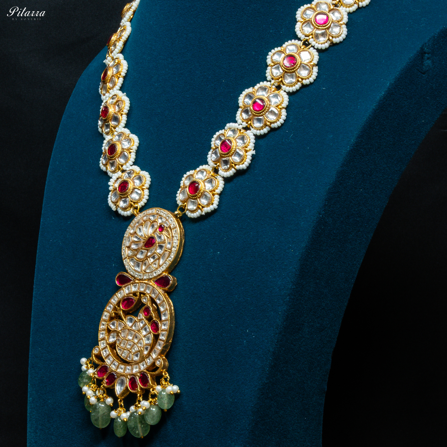 Pitarra_Kundan_Polki_Long_Necklace_Set_Side Angle