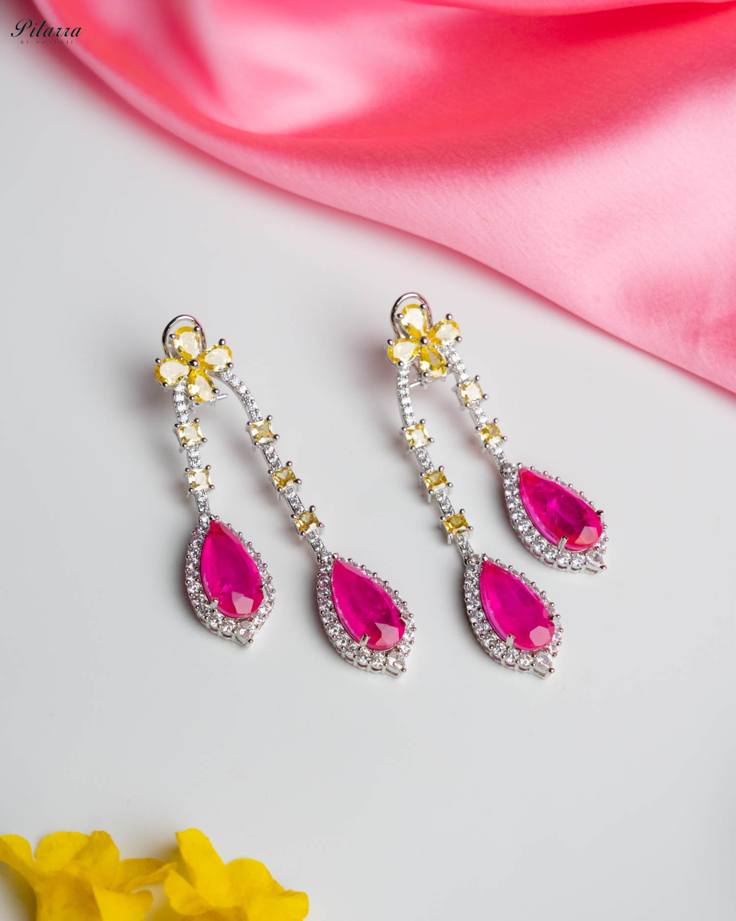 Pitarra Pink and Yellow Dangler Earring_Main Image