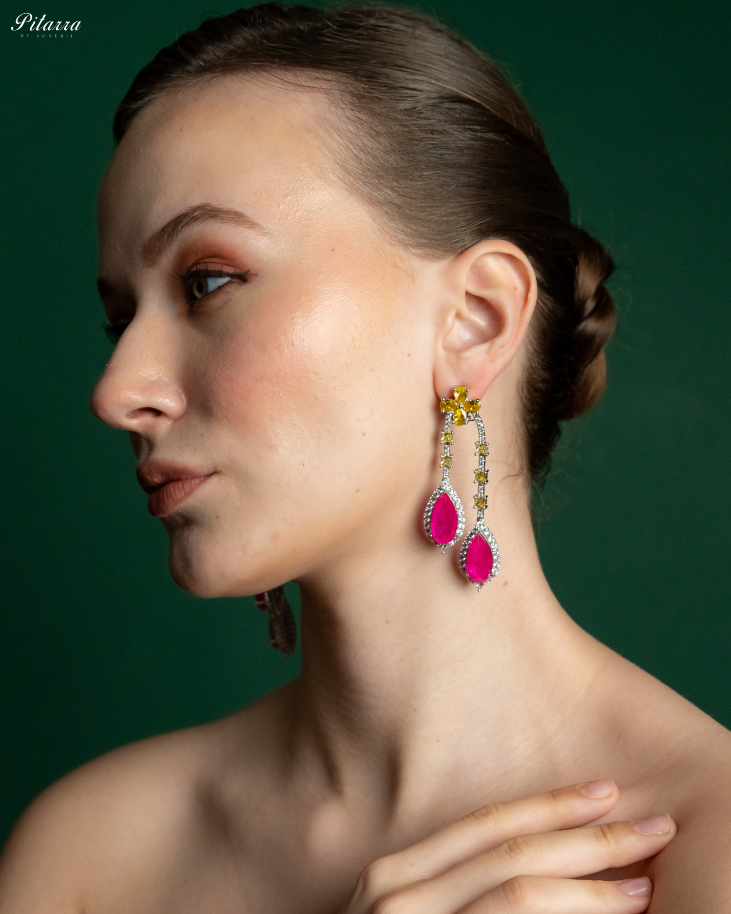 Pitarra Pink and Yellow Dangler Earring_Side 
