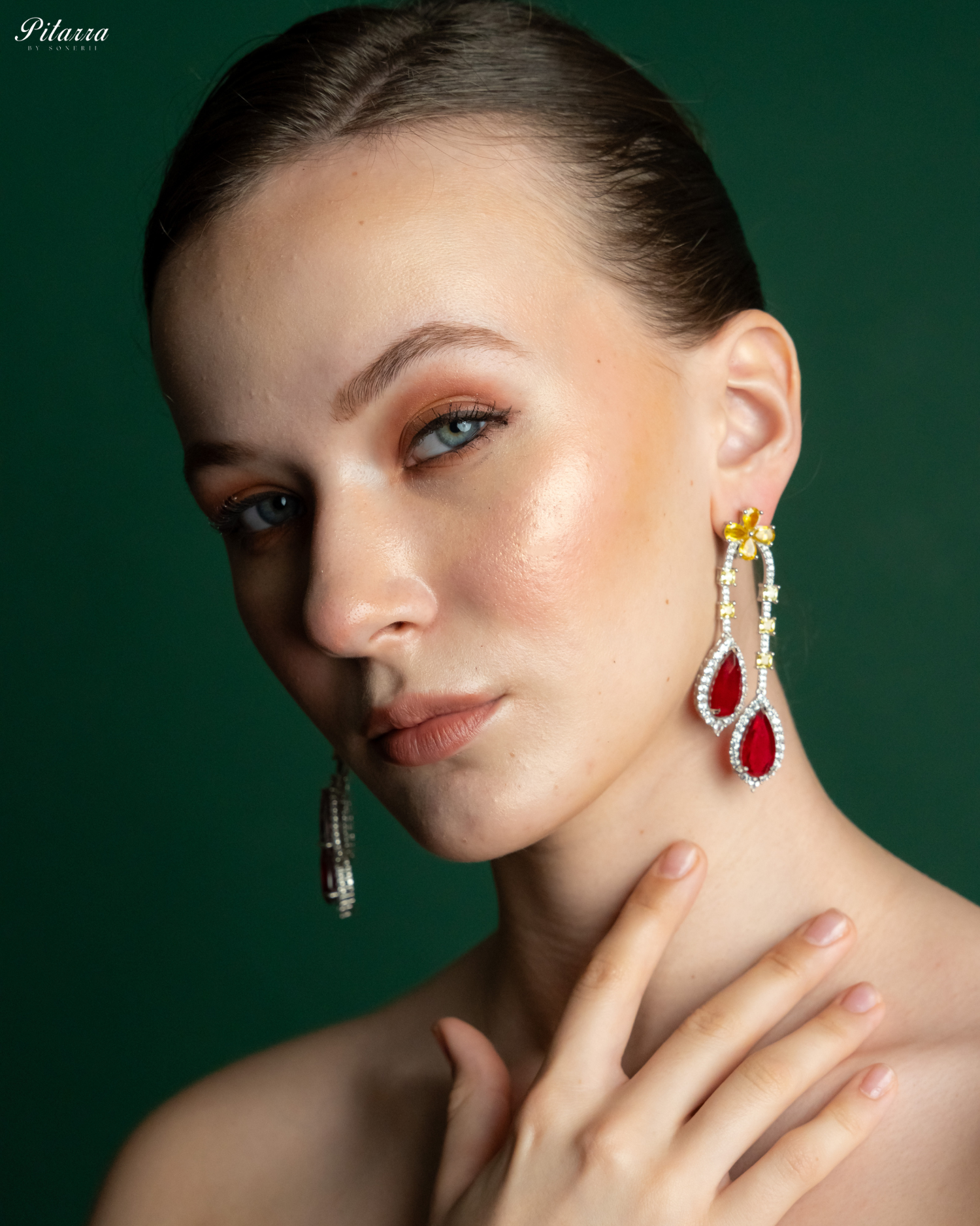 Pitarra Red and Yellow Dangler Earring_Zoom Pose