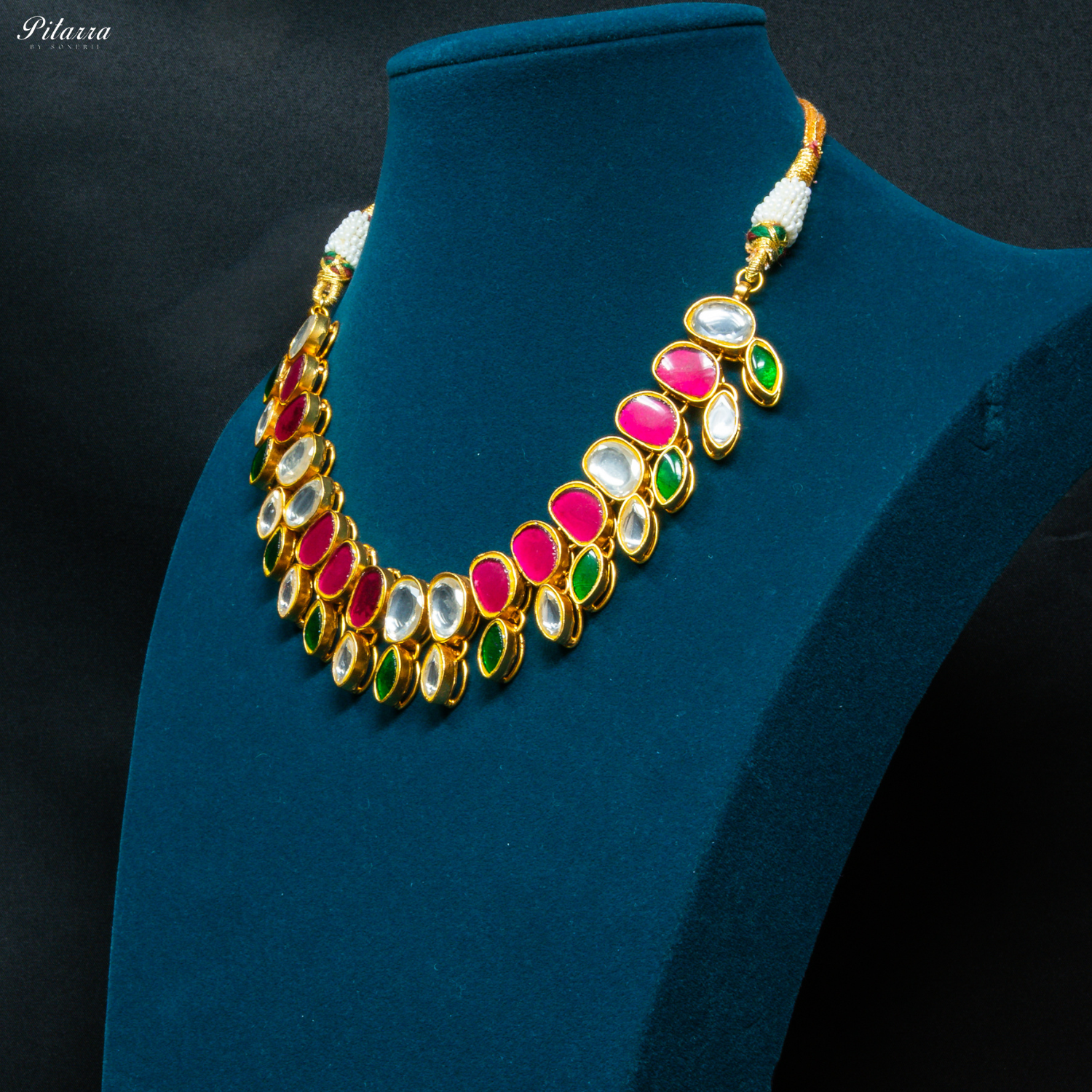 Polki Multi Color Stone Necklace Set_Side Angle