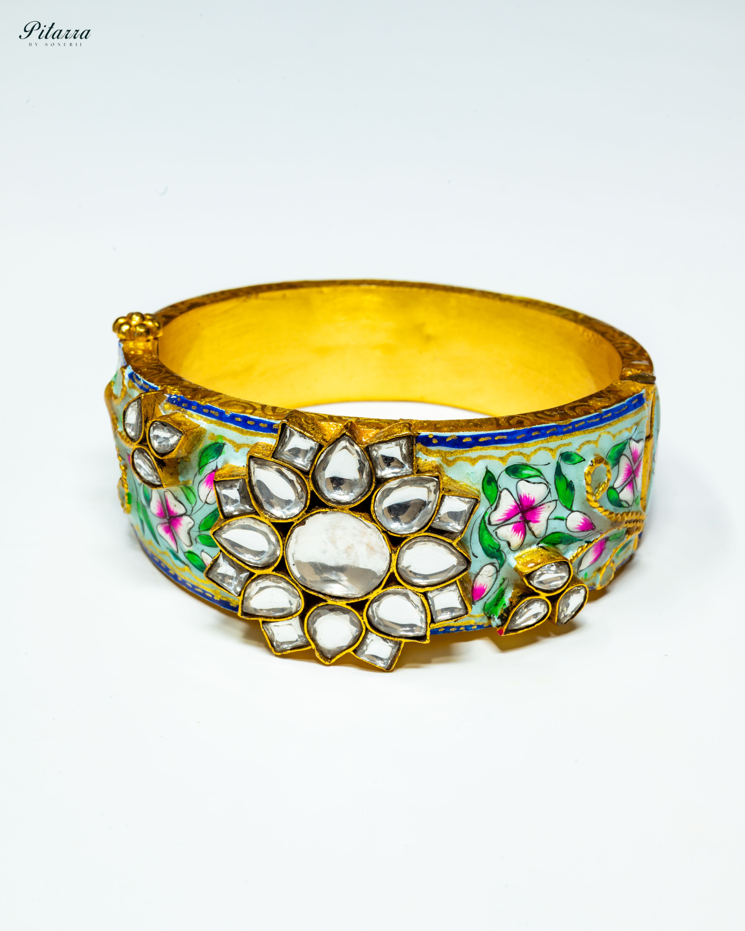 Precious Golden Green Meenakari Bangle_Front Page