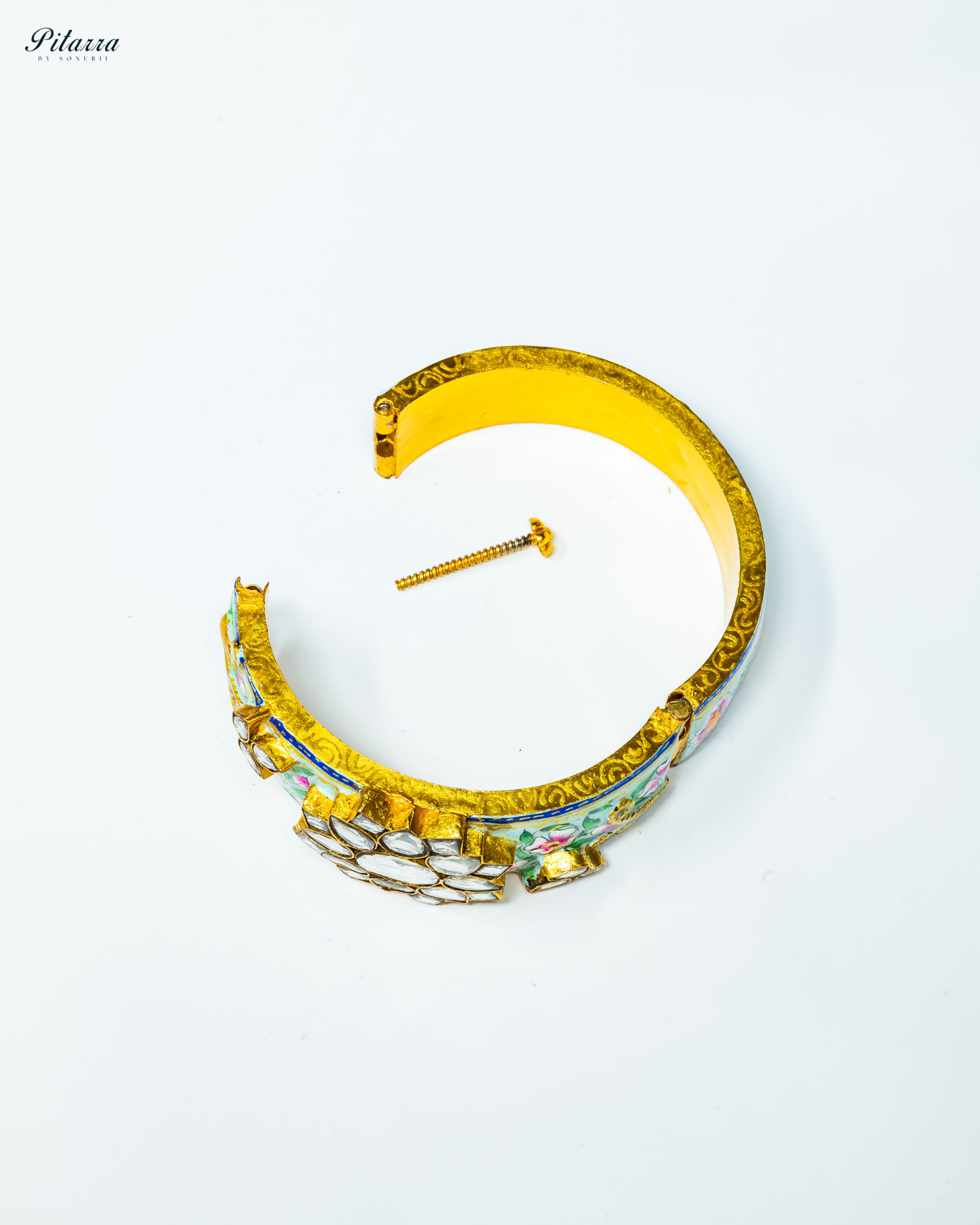 Precious Golden Green Meenakari Bangle_Open Image