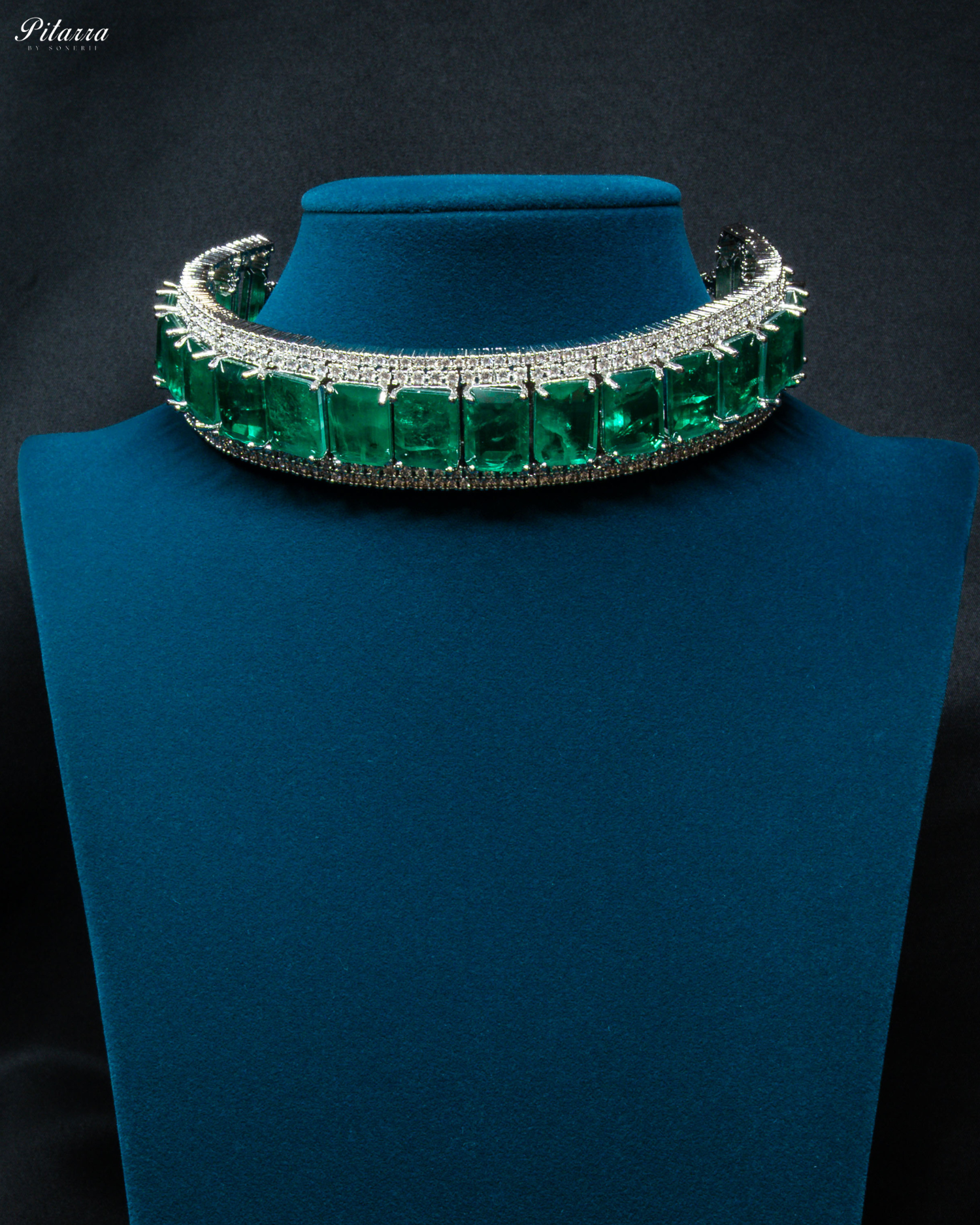 Premium Green Stone Silver Doublet Choker_Front Image
