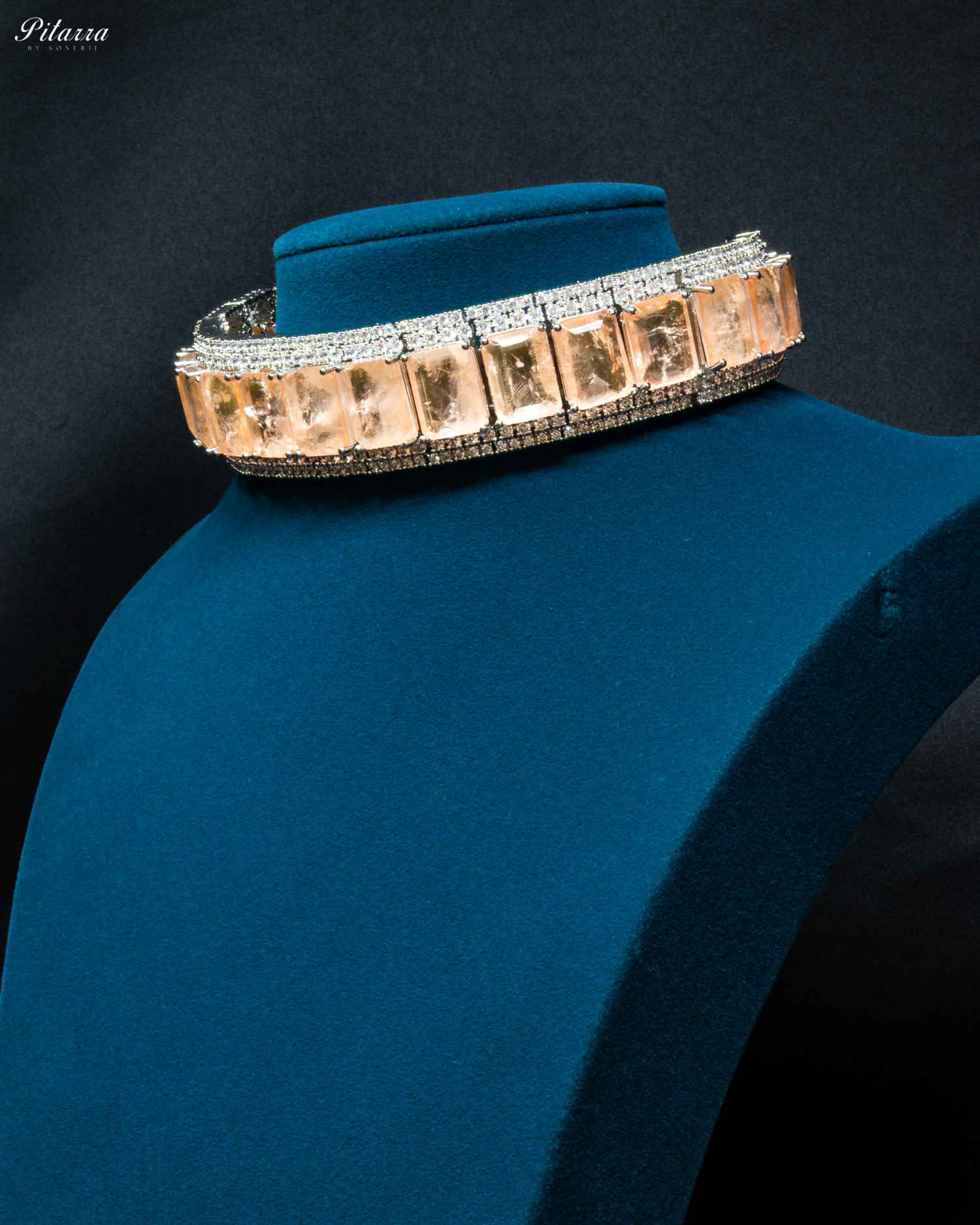 Premium Yellow Stone Silver Doublet Choker_Side Angle