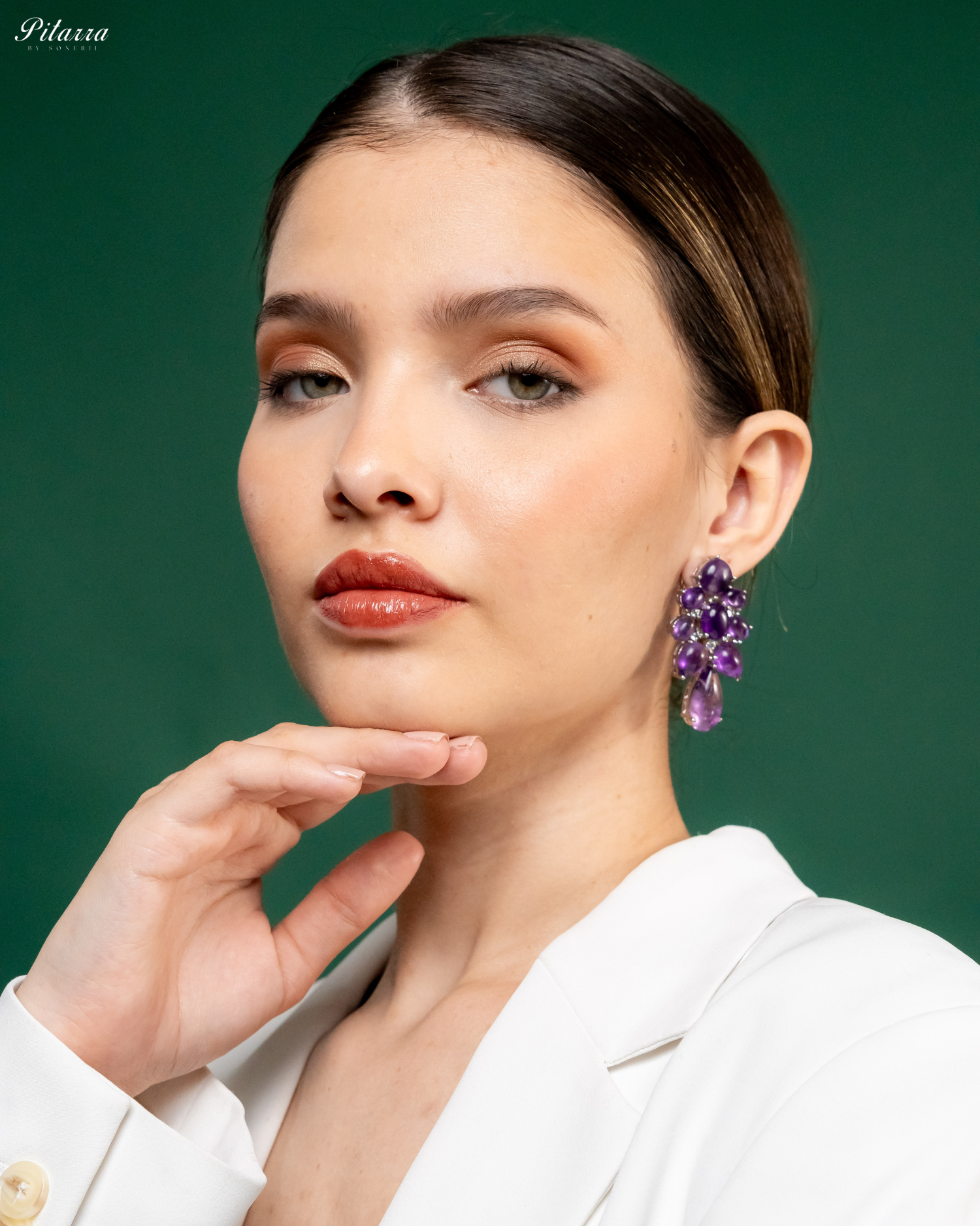 Purple Doublet Drop Earrings_Side Pose