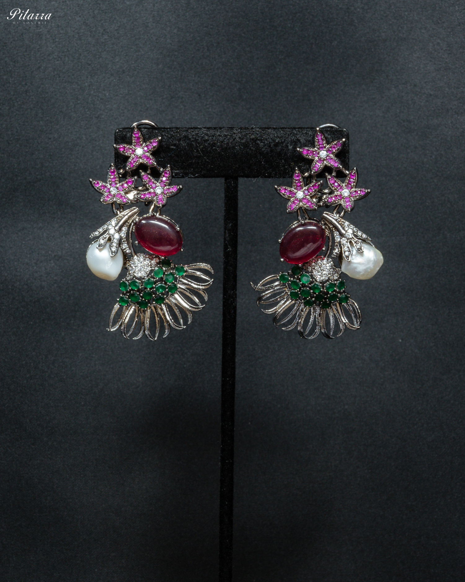 Purple Star Red Stone Necklace Set_Earrings