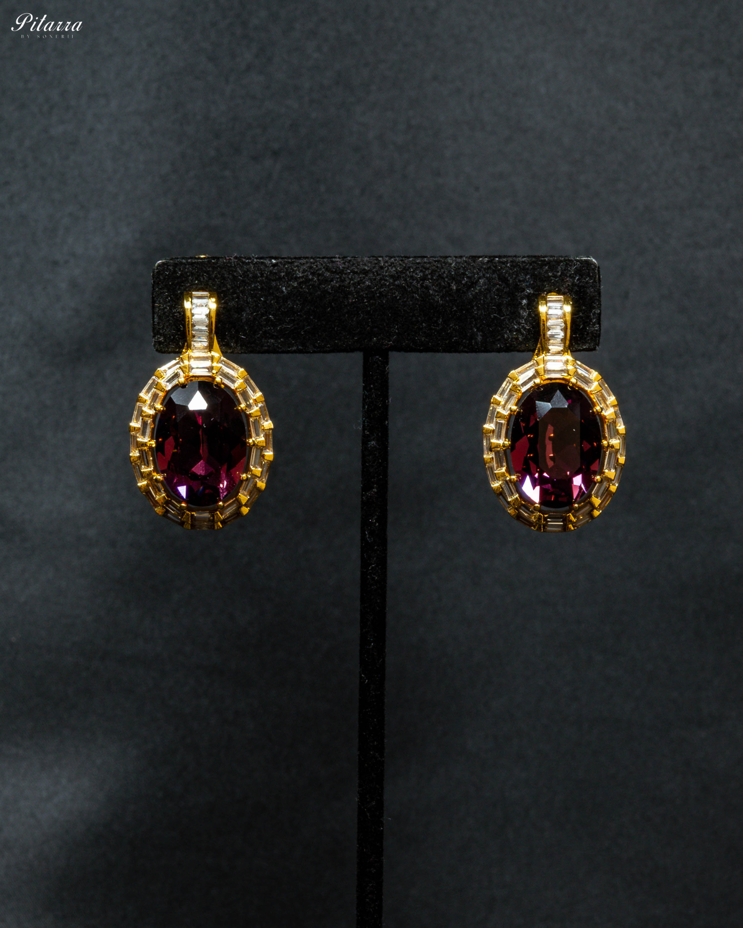 Purple Statement Pendant Golden Chain Choker_Earrings