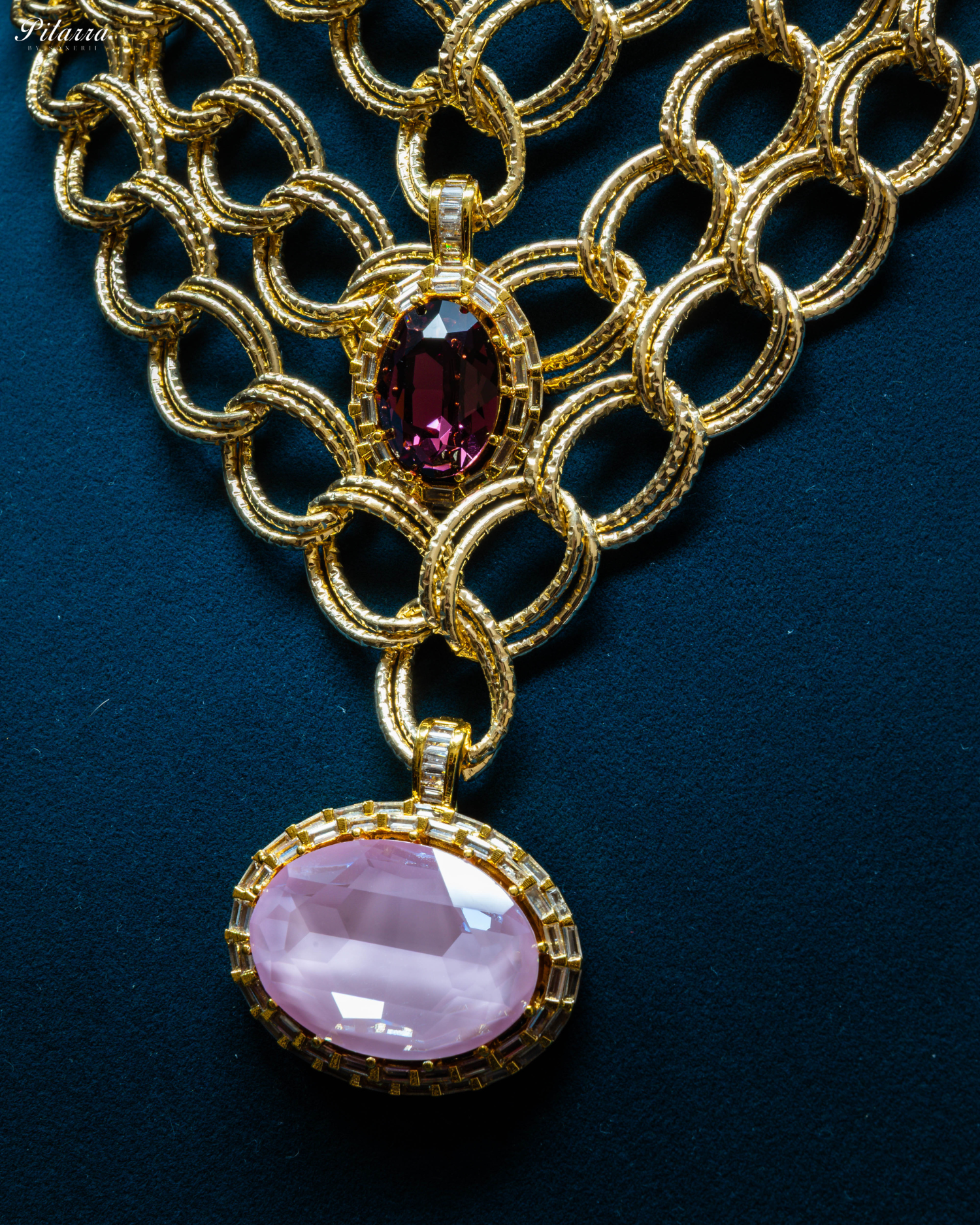 Purple Statement Pendant Golden Chain Choker_Zoom Angle