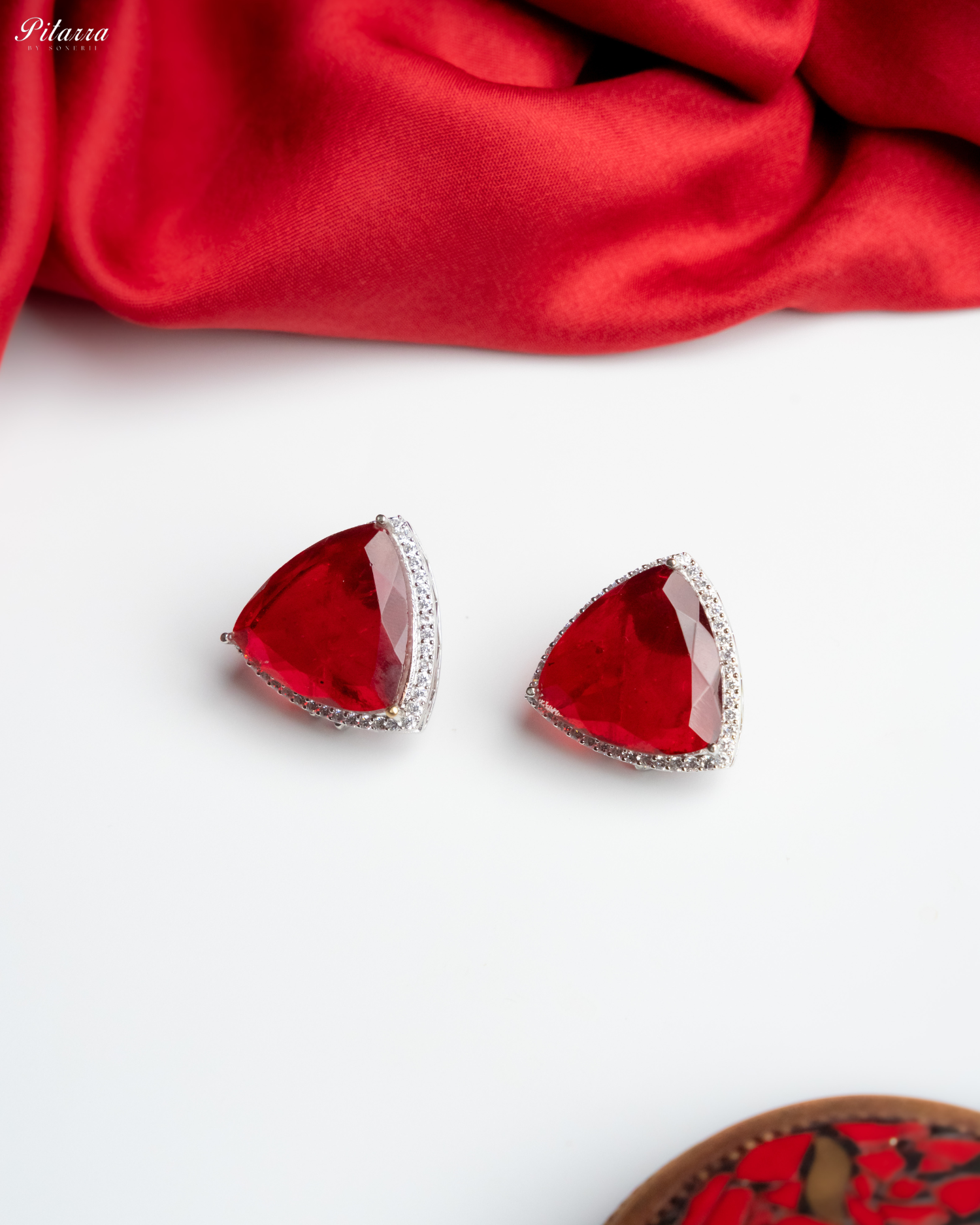 Red Colored Stone CZ Earrings_Main Image