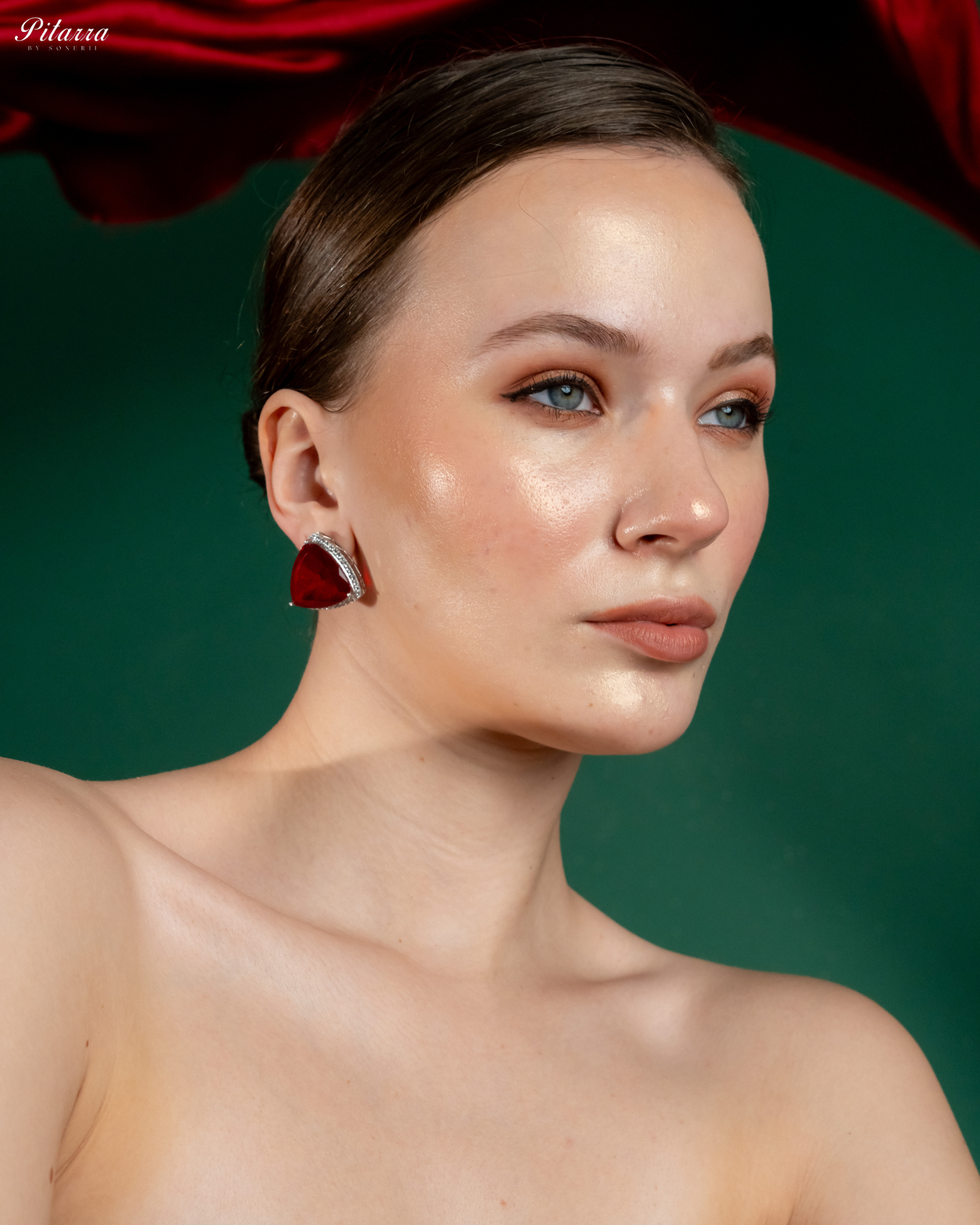 Red Colored Stone CZ Earrings_Side 