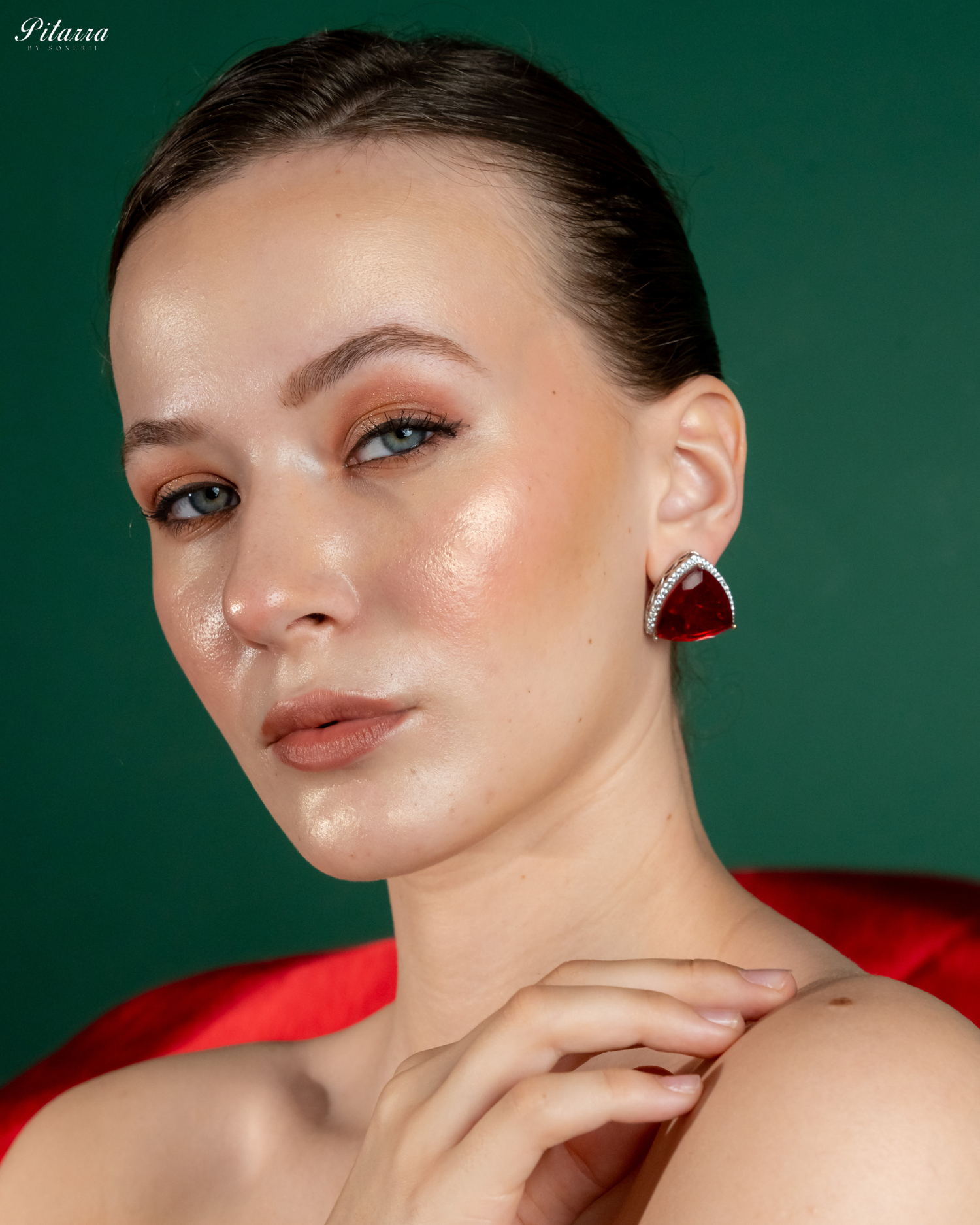 Red Colored Stone CZ Earrings_Side Angle