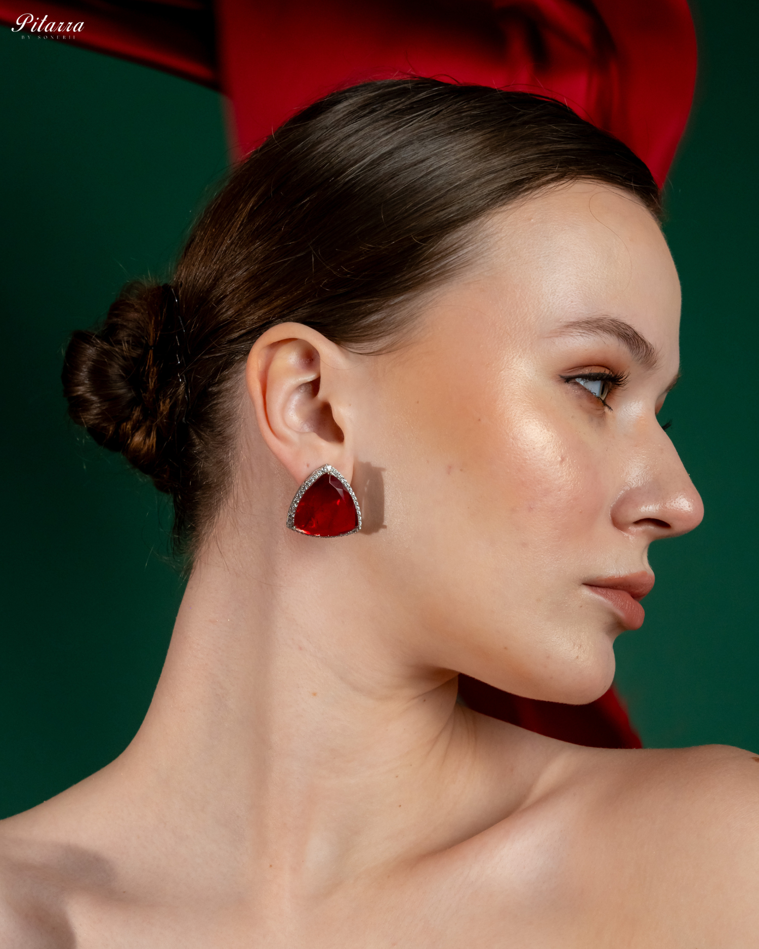 Red Colored Stone CZ Earrings_Side Look