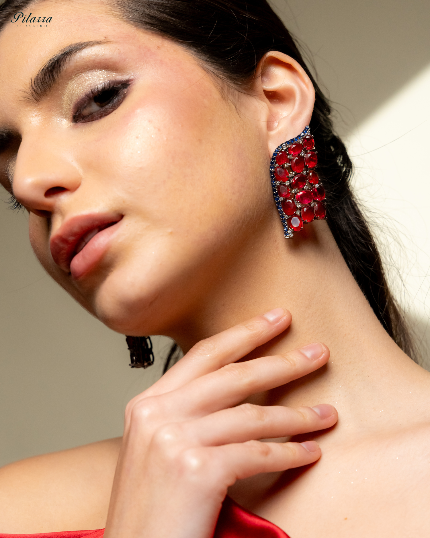 Red Crystal CZ Stud Earrings_Side 