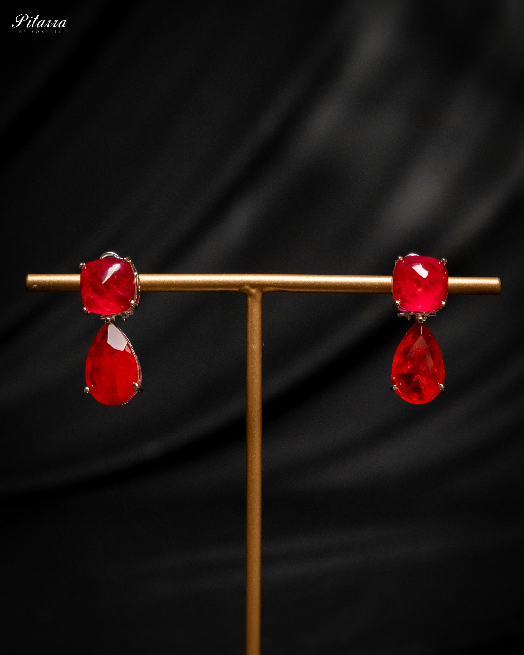 Red Crystal Choker Necklace Set_Earrings