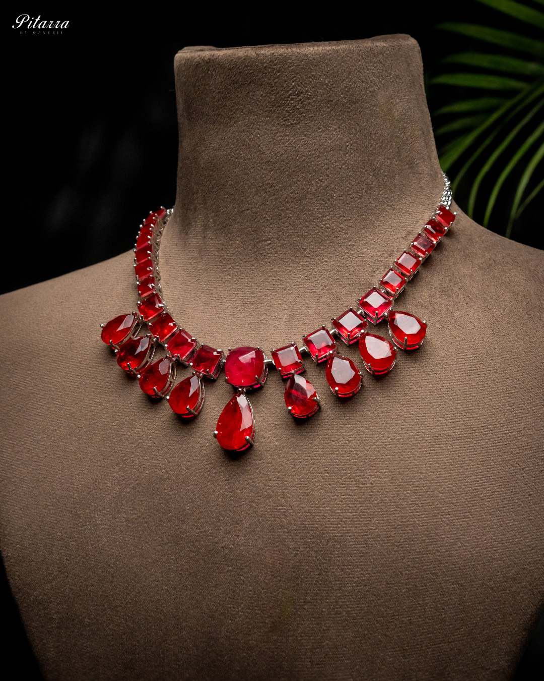 Red Crystal Choker Necklace Set_Side Angle