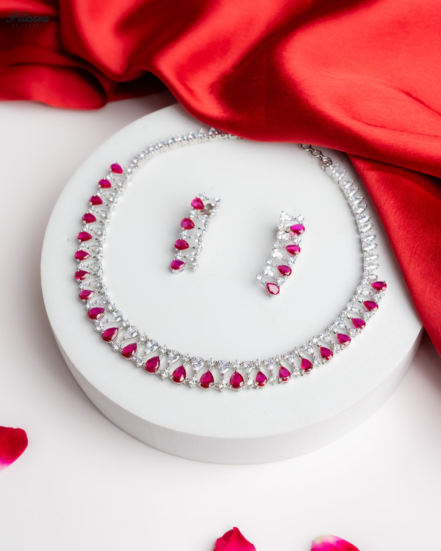 Red Drop CZ Necklace Set_Main Image