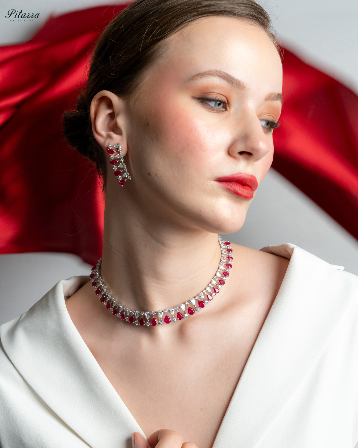 Red Drop CZ Necklace Set_Right Angle