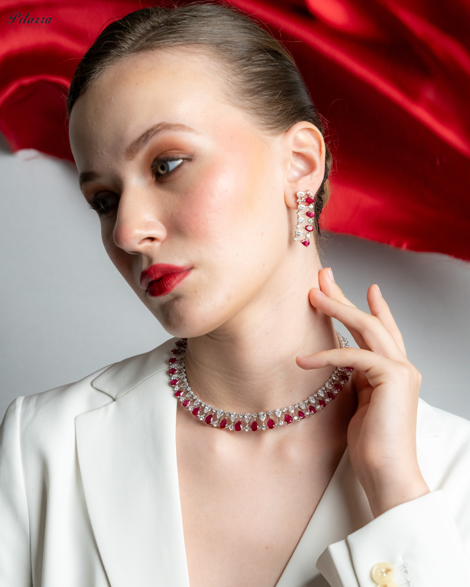 Red Drop CZ Necklace Set_Side Image