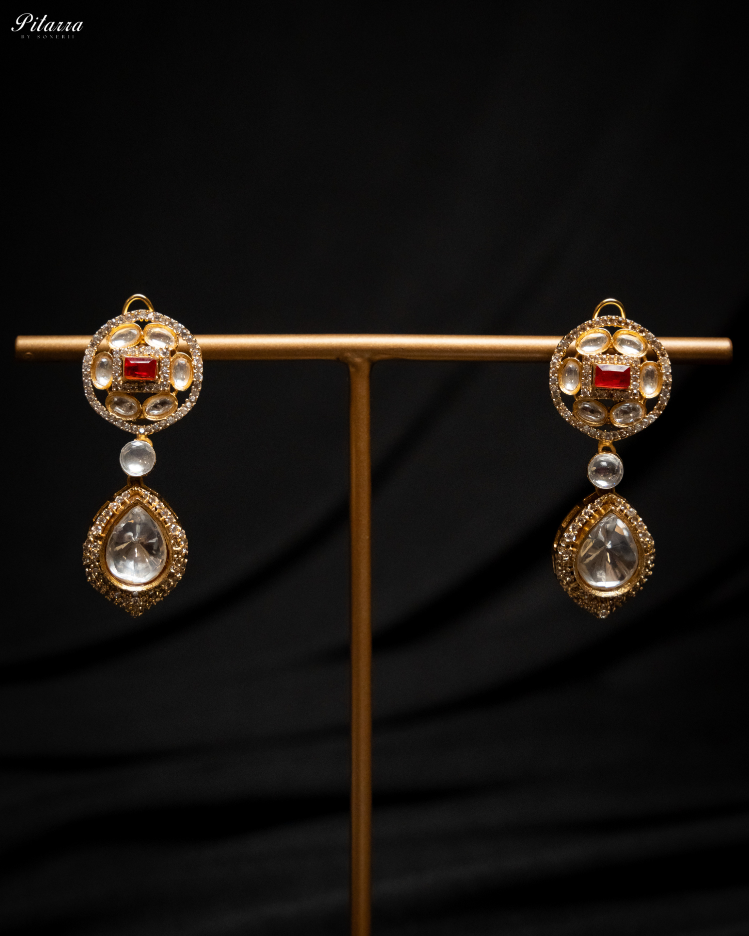 Red Moissanite Stone Long Necklace Set_Earrings