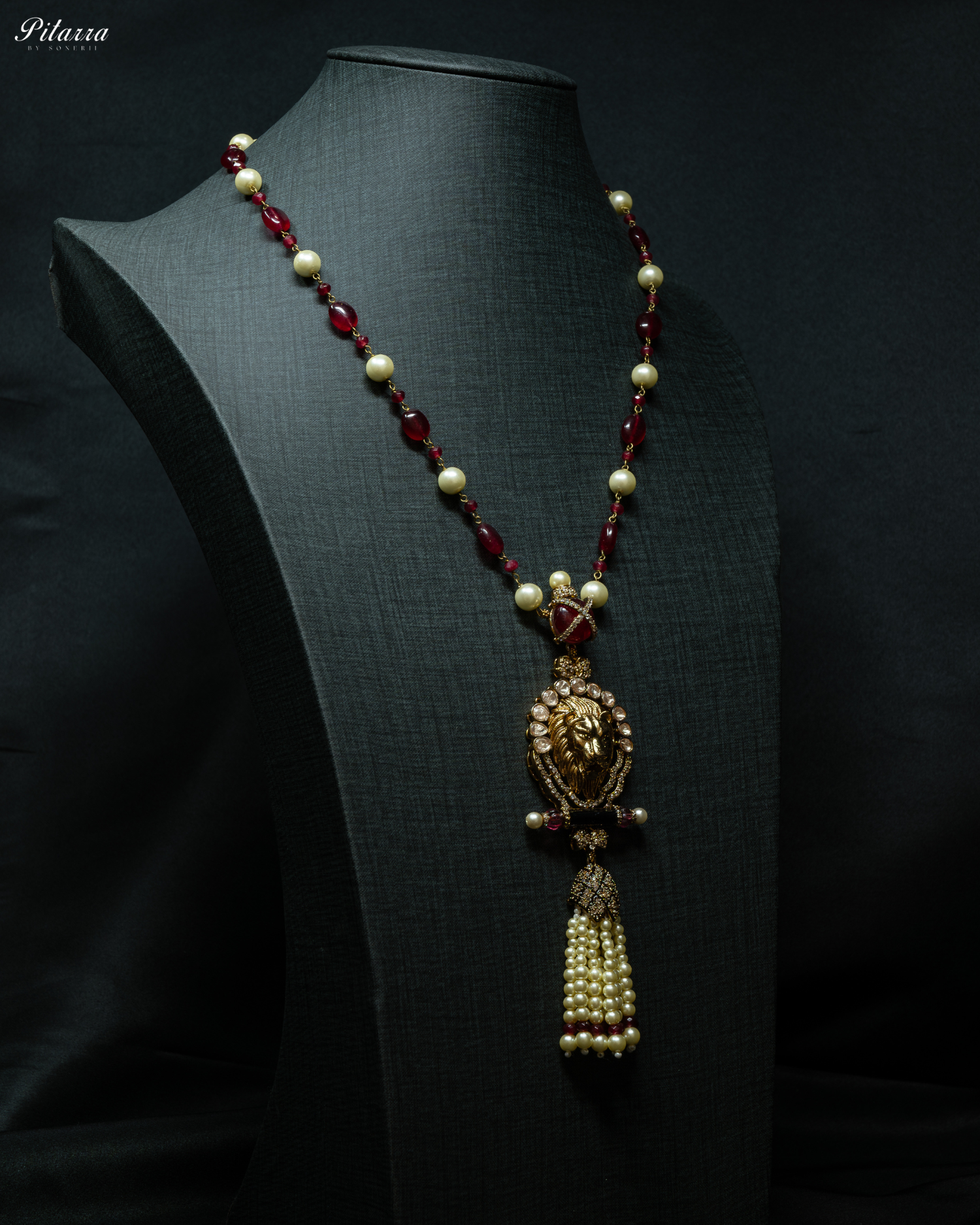 Red Polki Kundan Pendant Necklace Set_Side Angle