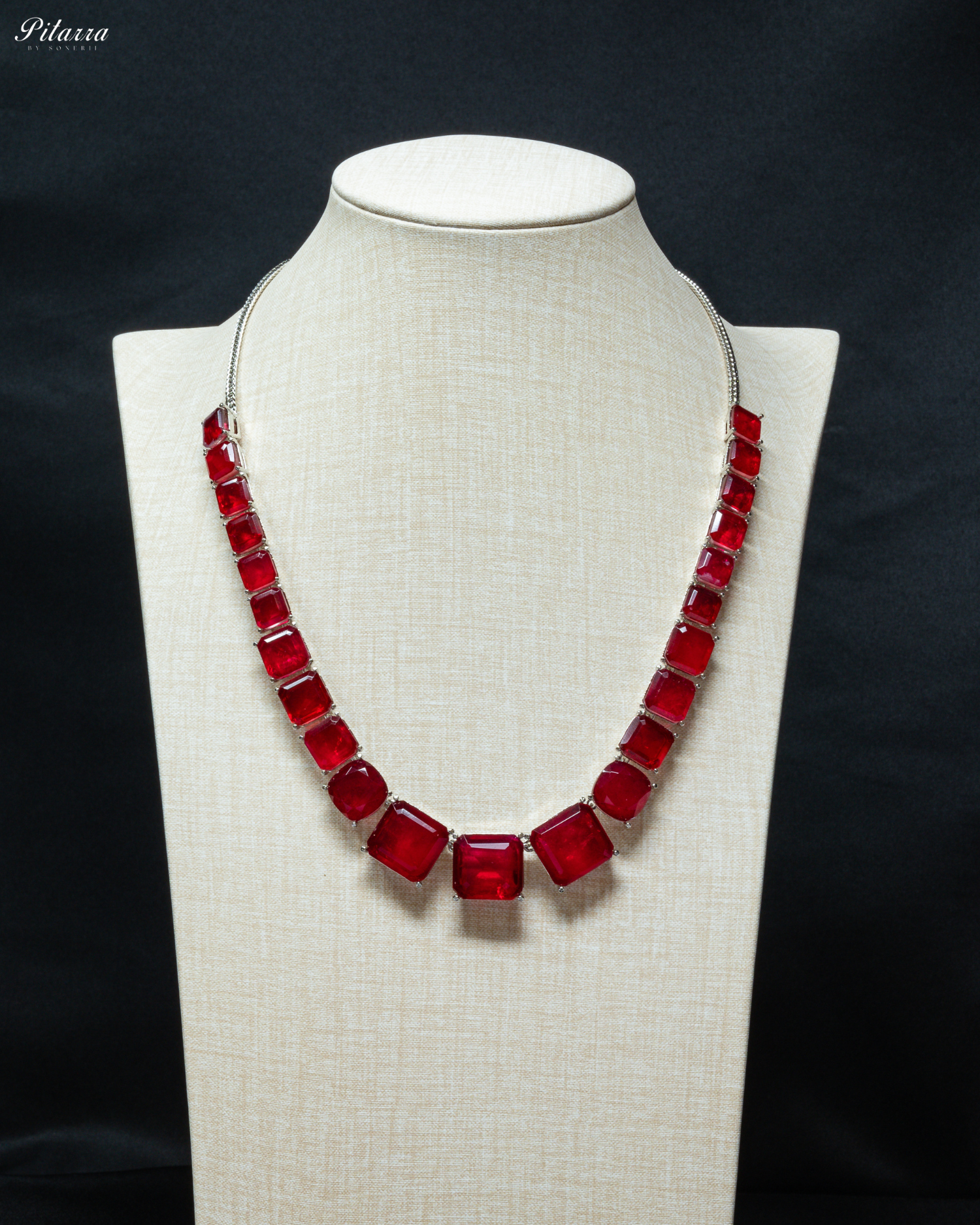 Red Square Doublet Necklace Set_Front Image
