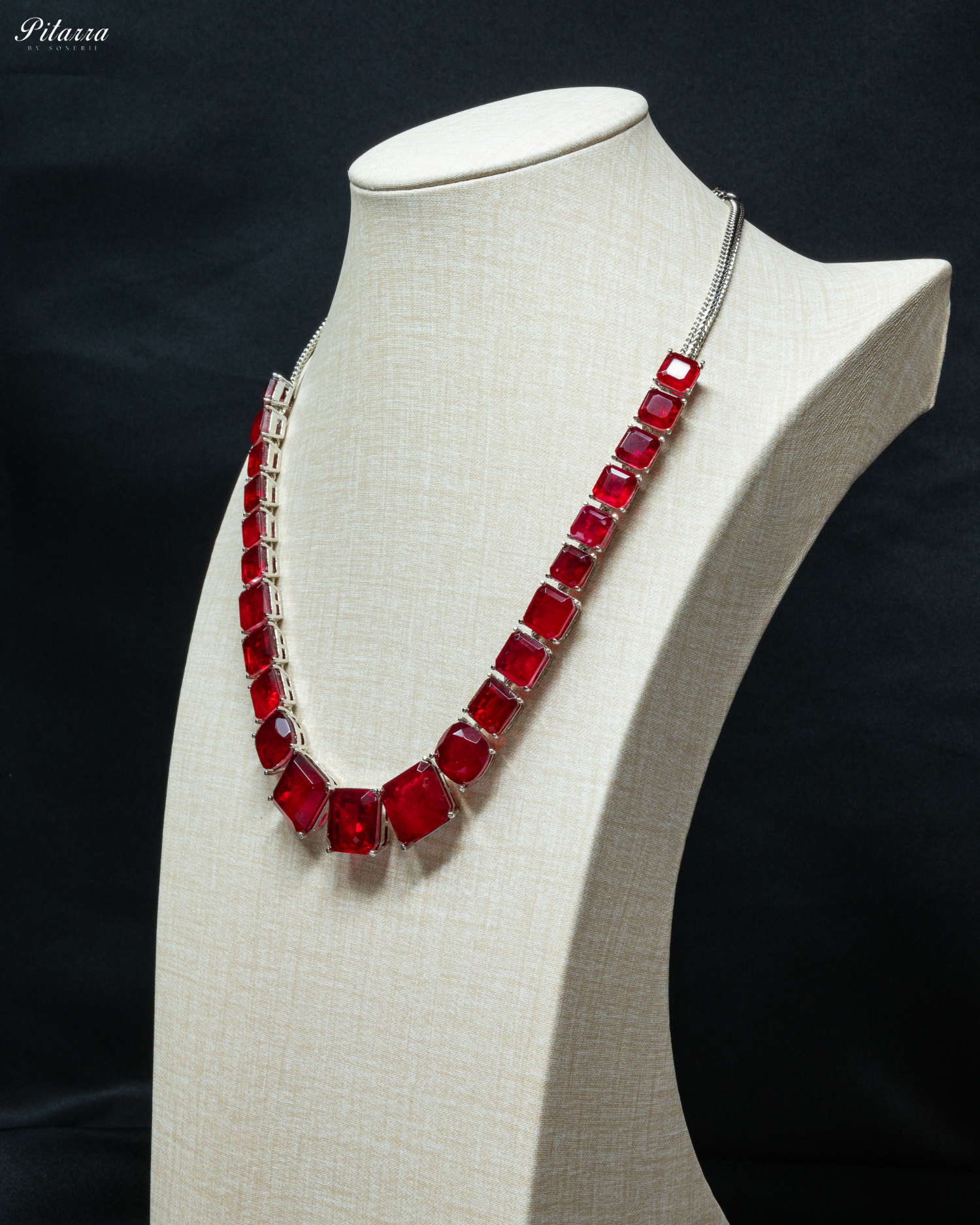 Red Square Doublet Necklace Set_Side Image