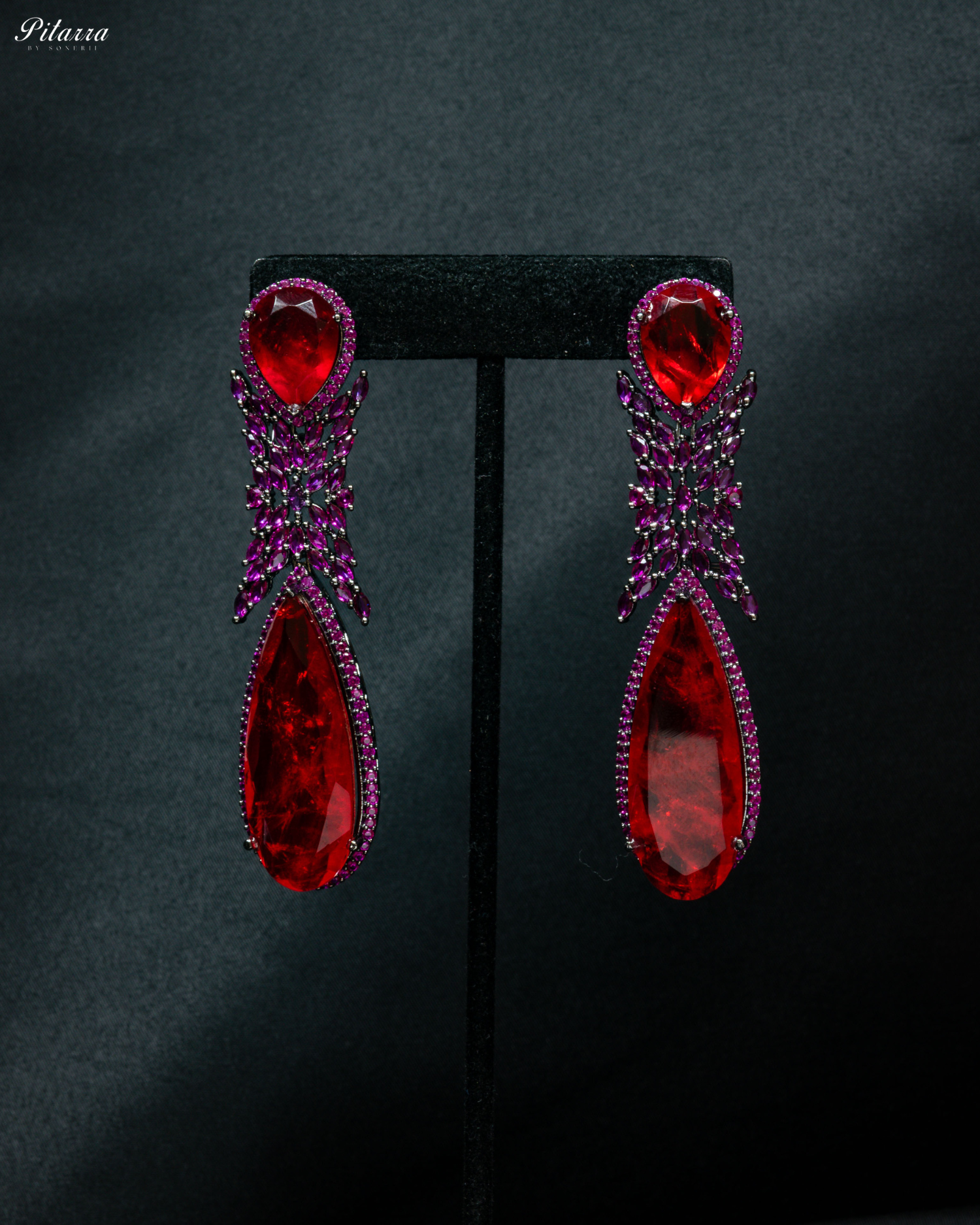 Red Stone Contemporary Drop Earrings_Front Image