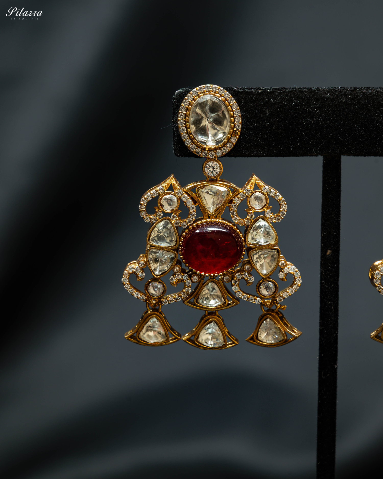 Red Stone Uncut Traditional Kundan Choker Set_Zoom Earrings