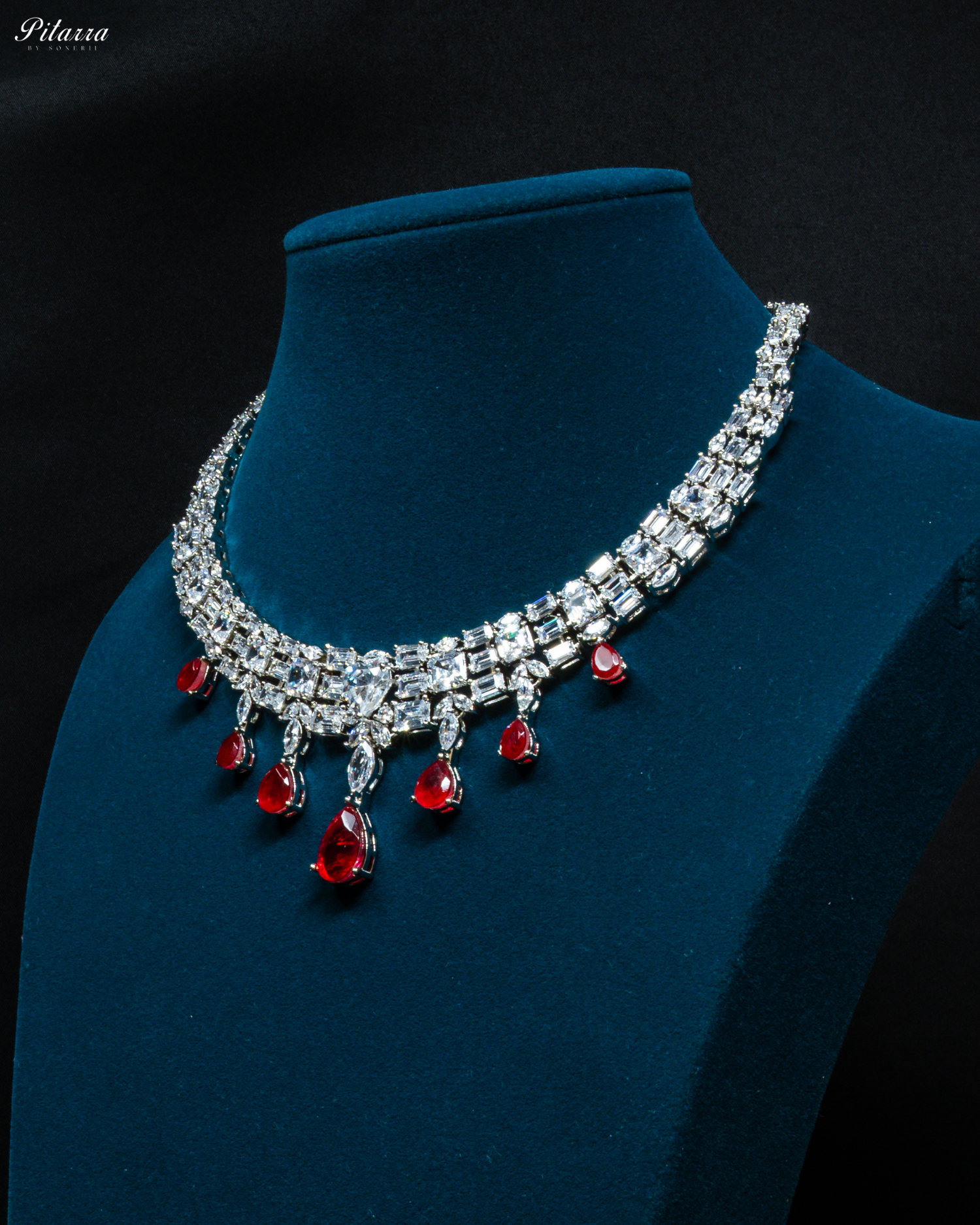 Ruby Drop Cubic Zirconia Studded Necklace Set_Side Angle