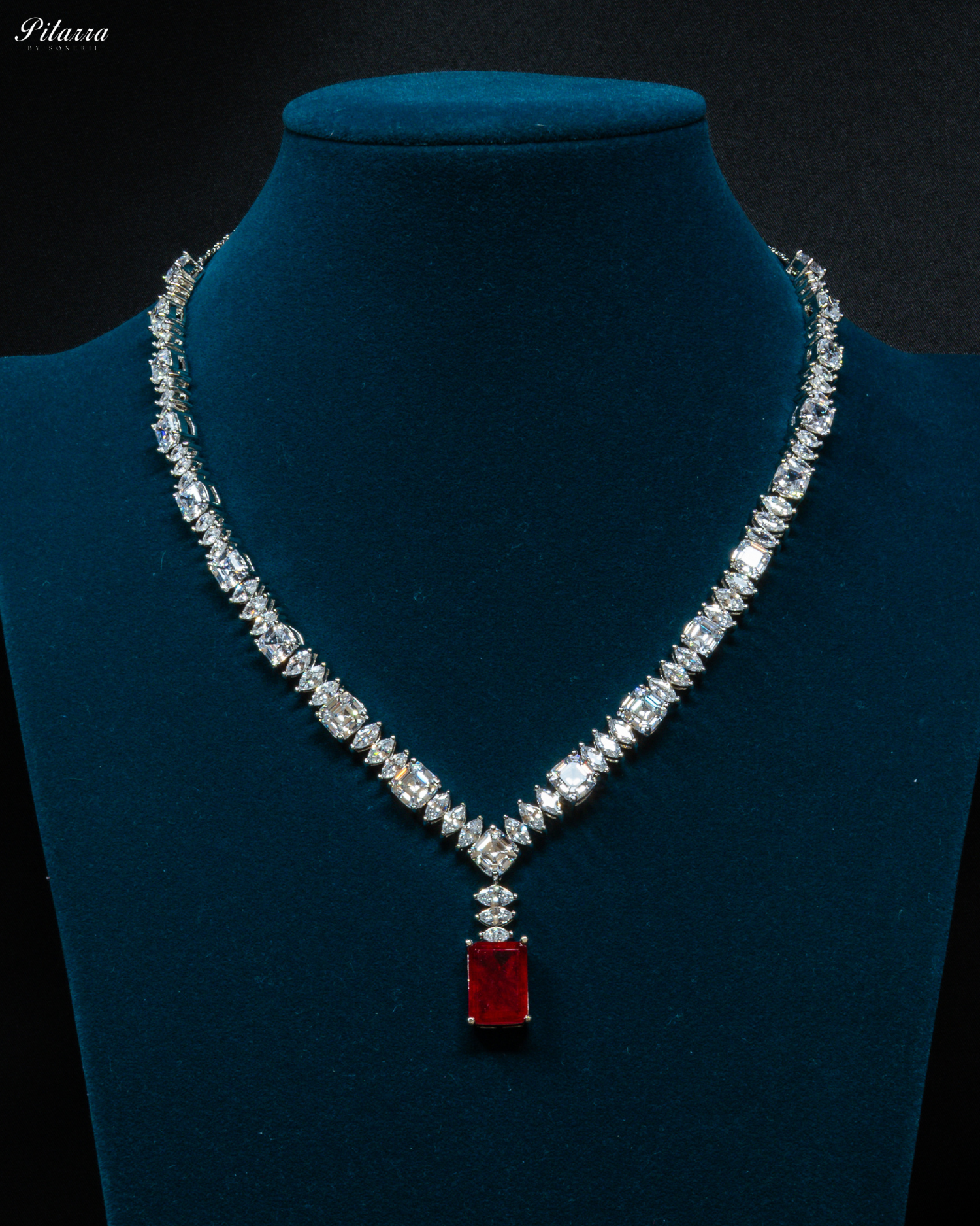 Ruby Stone Cubic Zirconia Pendant Set_Front Image