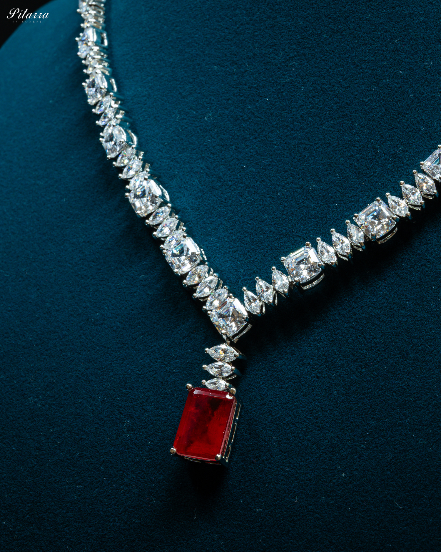 Ruby Stone Cubic Zirconia Pendant Set_Zoom Angle