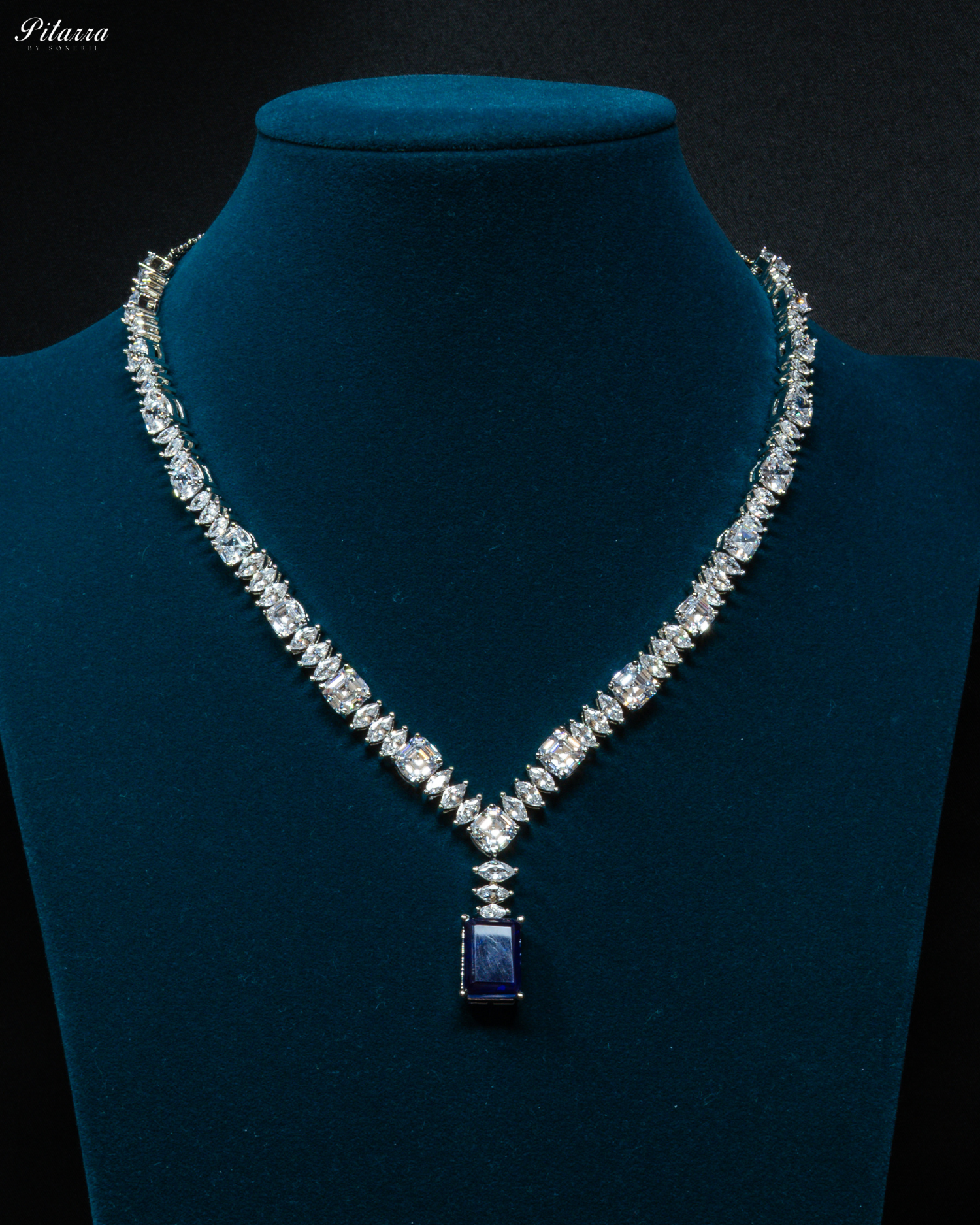 Sapphire Stone Cubic Zirconia Pendant Set_Front Image