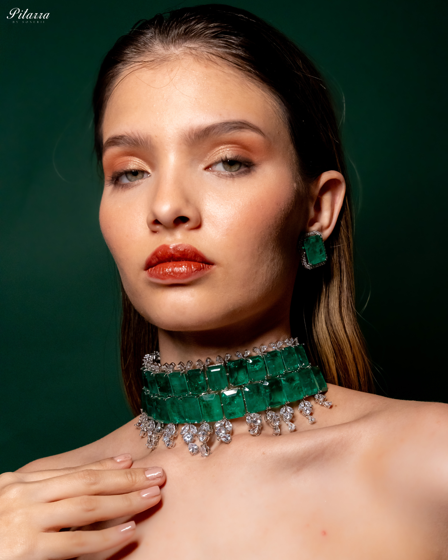 Semiprecious Green Doublet Choker Set_Main Image