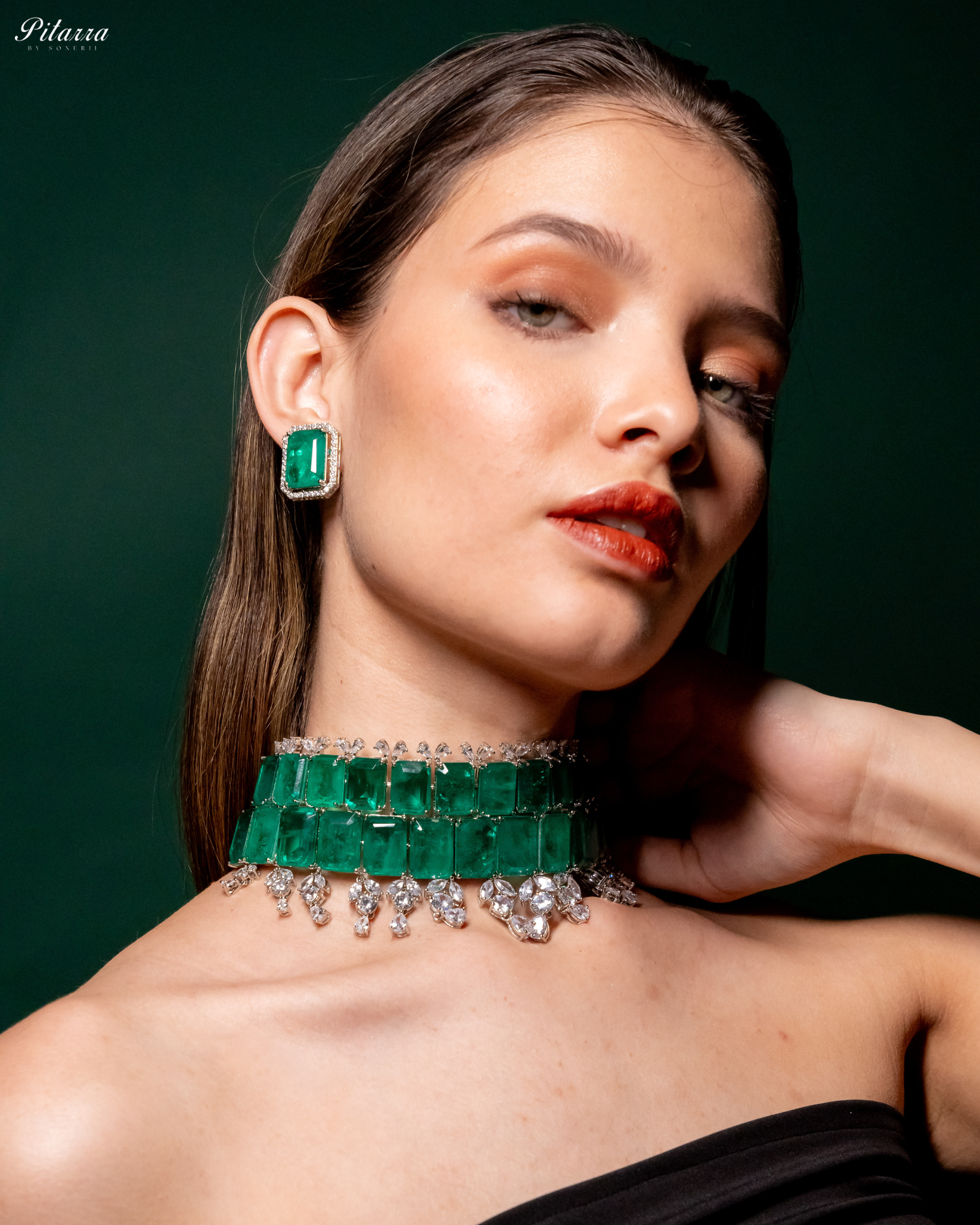 Semiprecious Green Doublet Choker Set_Side Image