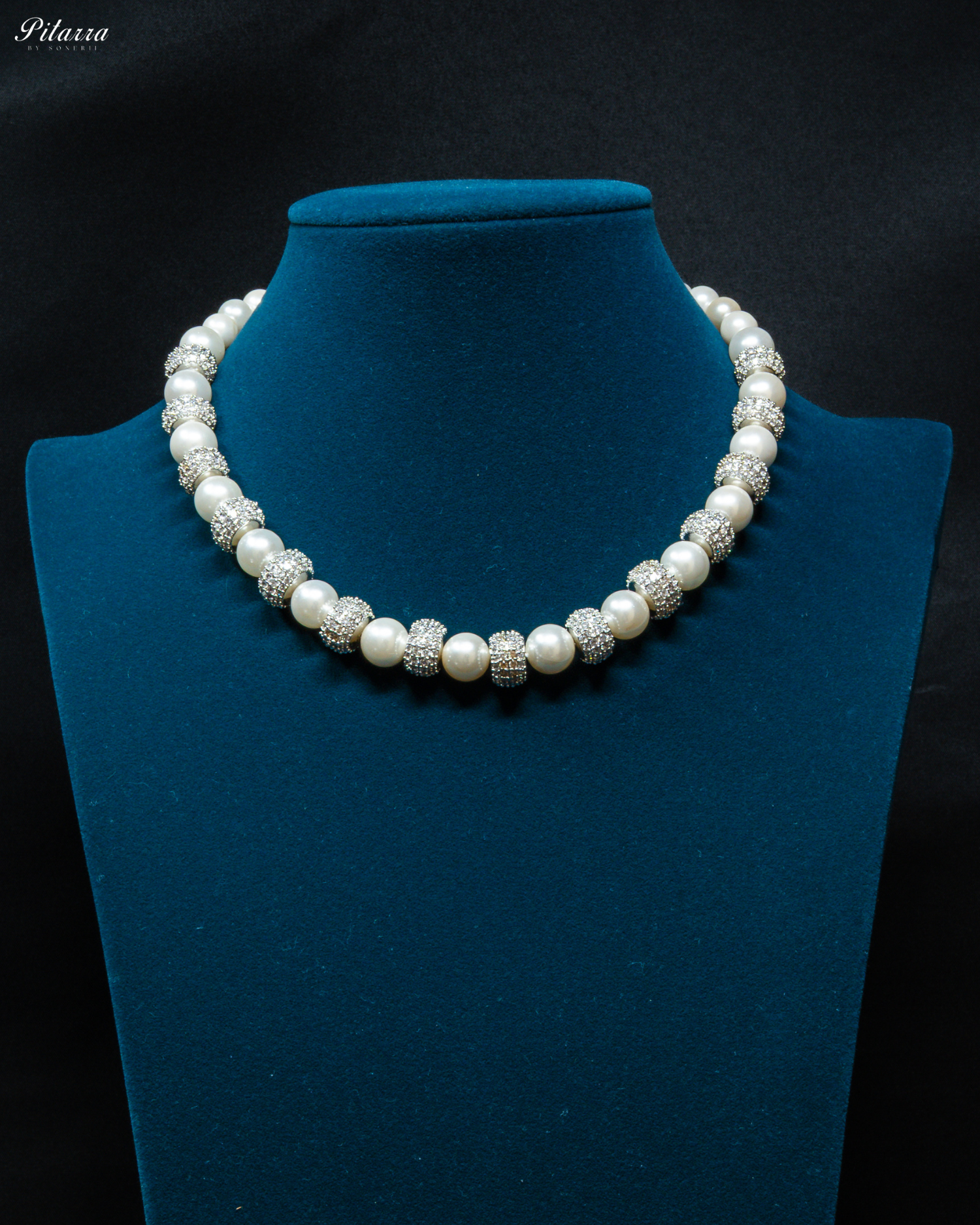 Silver Bead While Pearl Zircon Necklace_Front Image