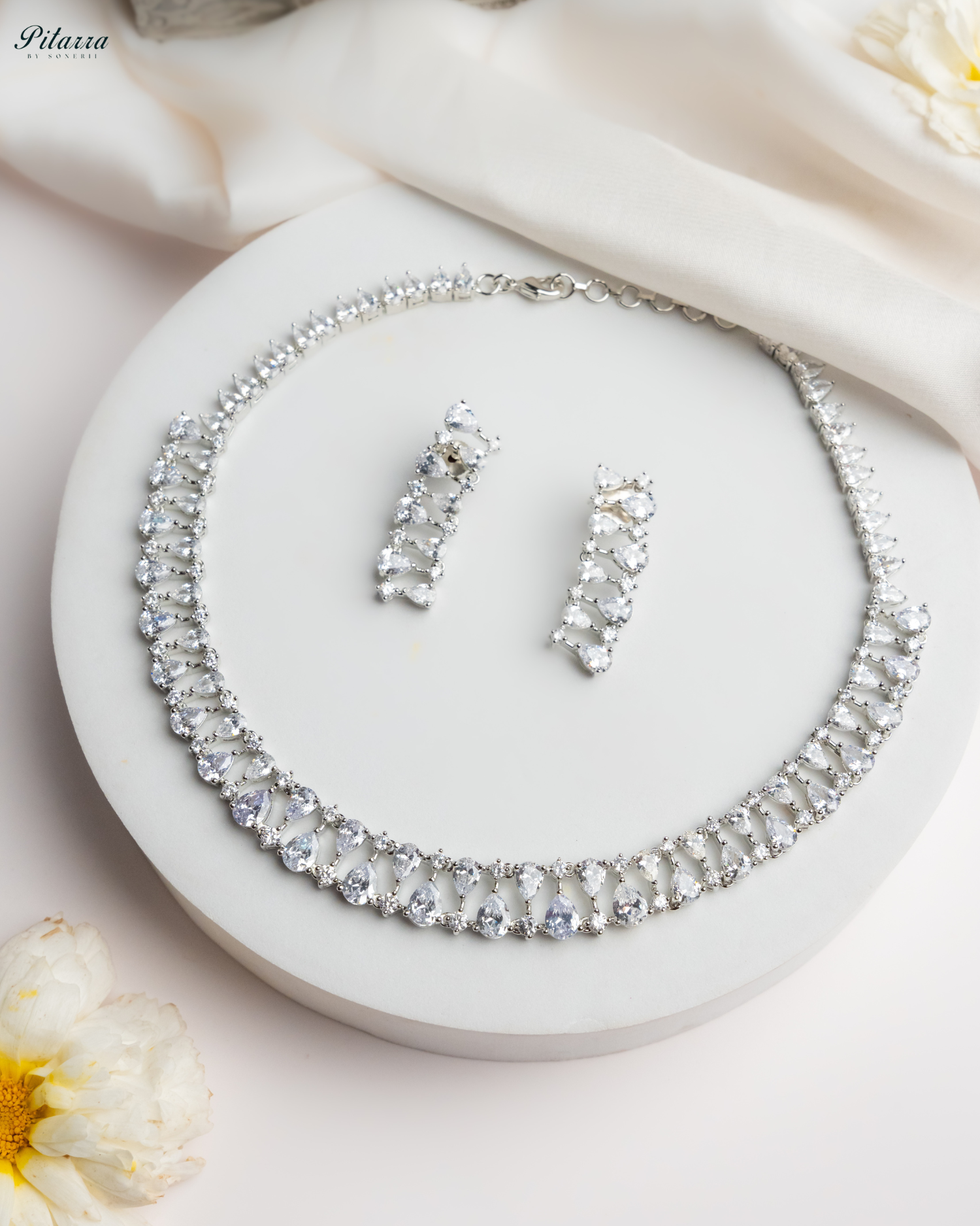 Silver Drop CZ Necklace Set_Main Image