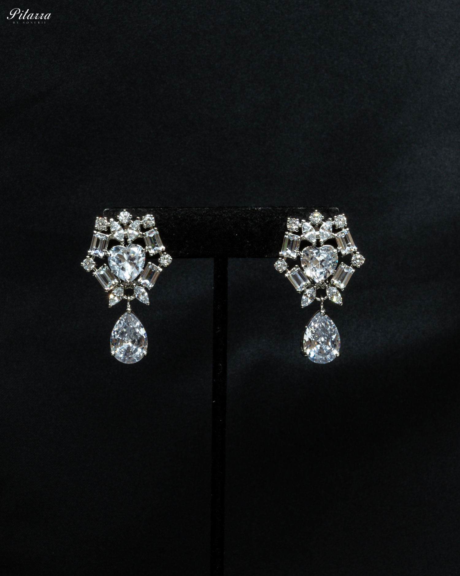 Silver Drop Cubic Zirconia Studded Necklace Set_Earrings