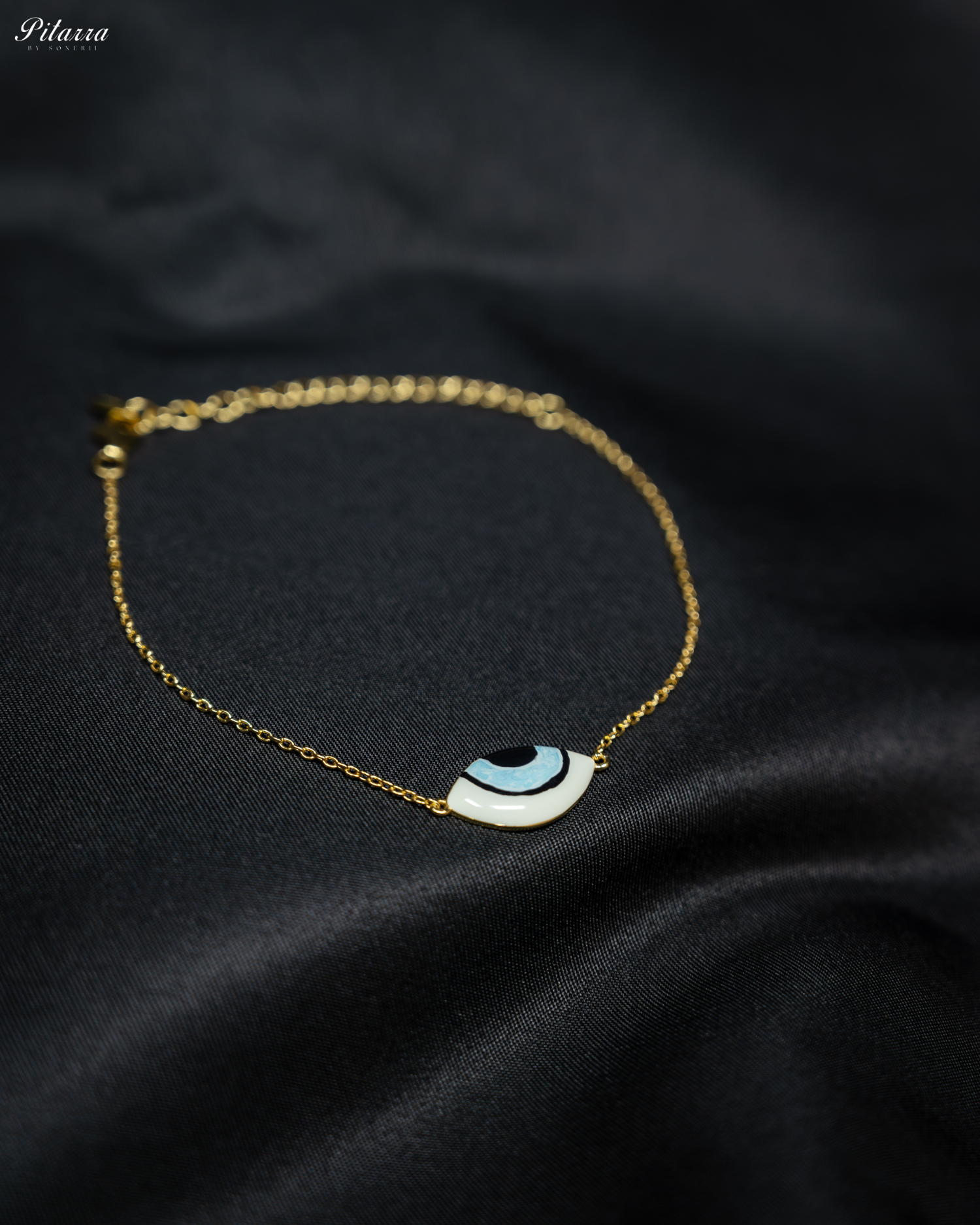 Light Blue Evil Eye Gold Chain 92.5 Silver Necklace Set
