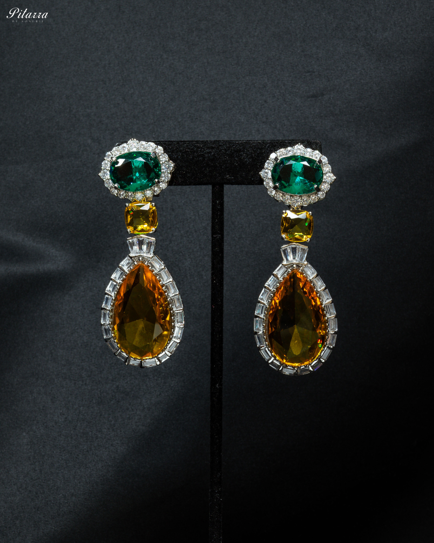 Silver Finish Yellow Drop Zircon Earrings_Front Image