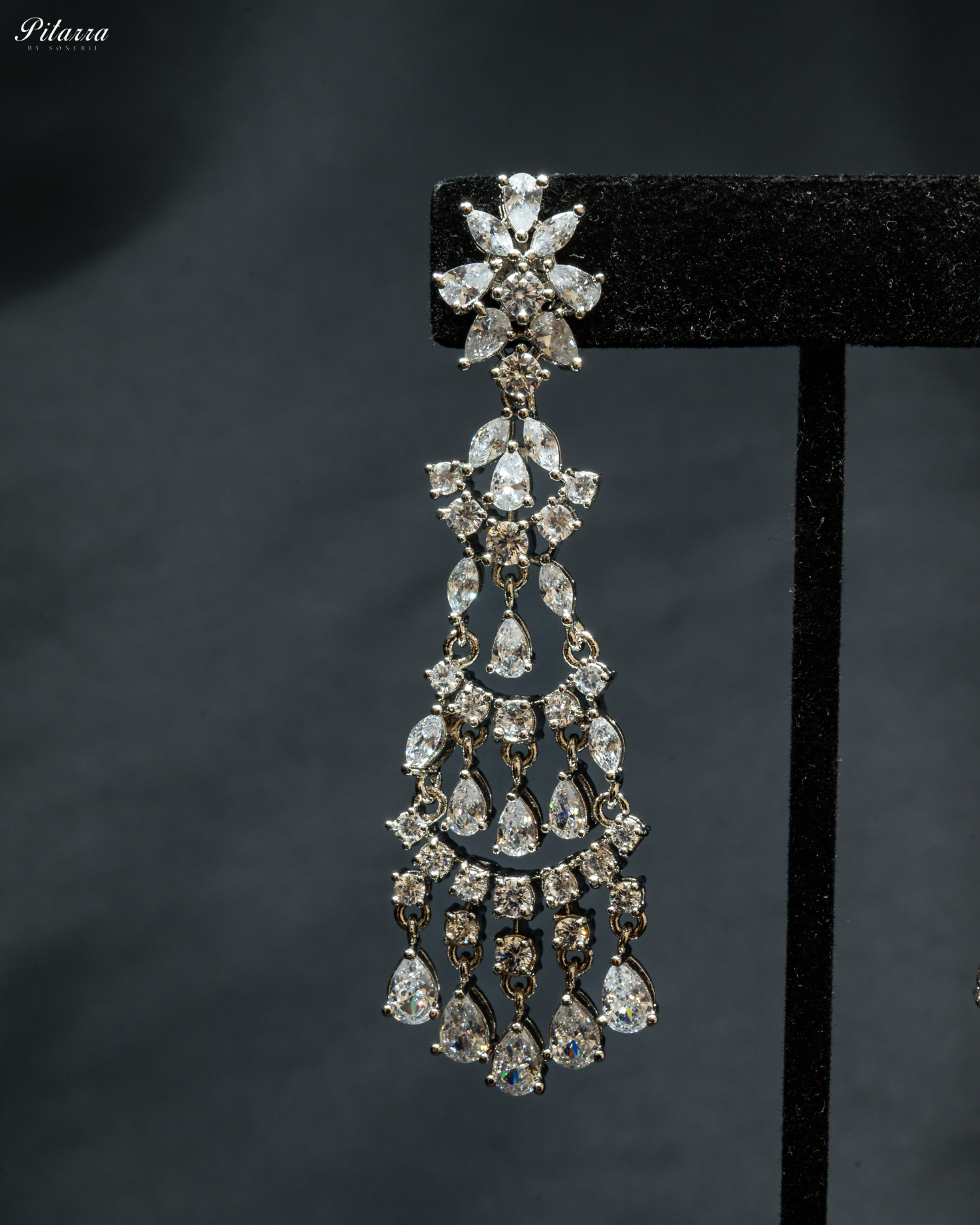 Silver Finish Zircon Long Dangler Earrings_Zoom Angle
