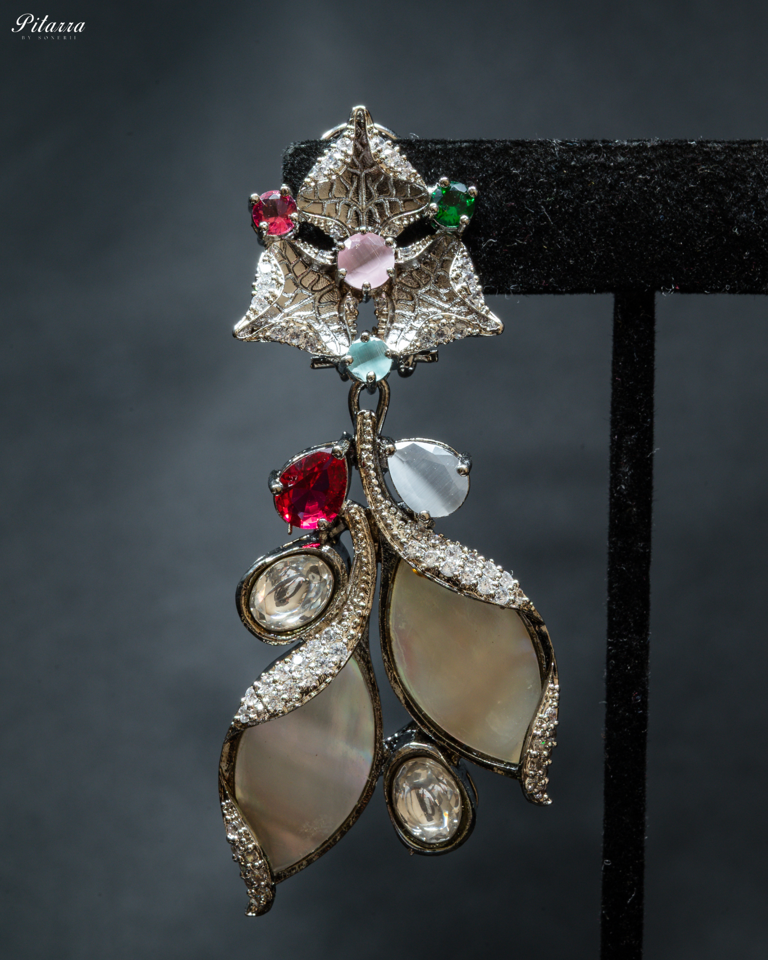 Silver Floral Multi Color Fusion Necklace_Zoom Earrings